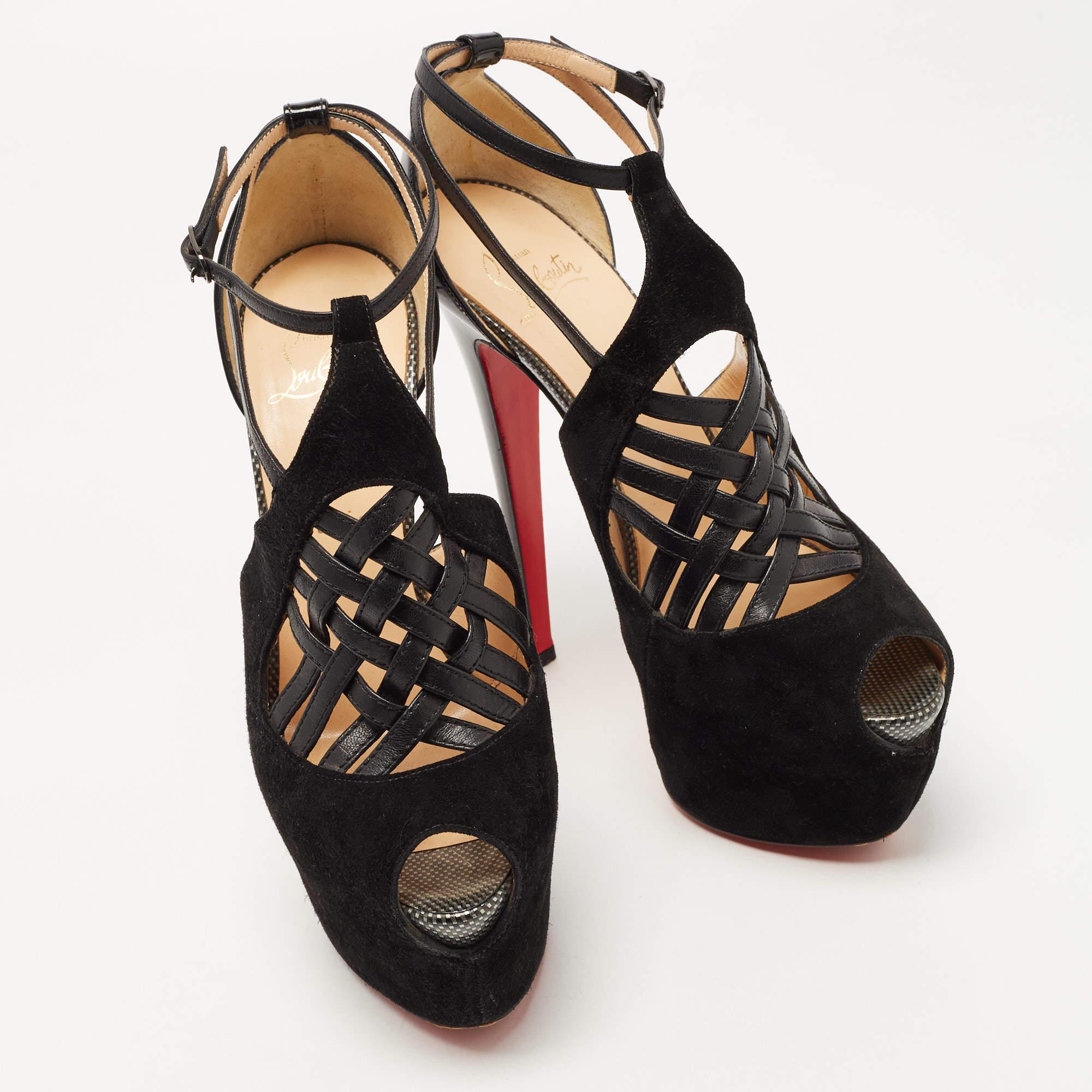Christian Louboutin Black Suede and Leather Carlota Sandals Size 38 For Sale 1
