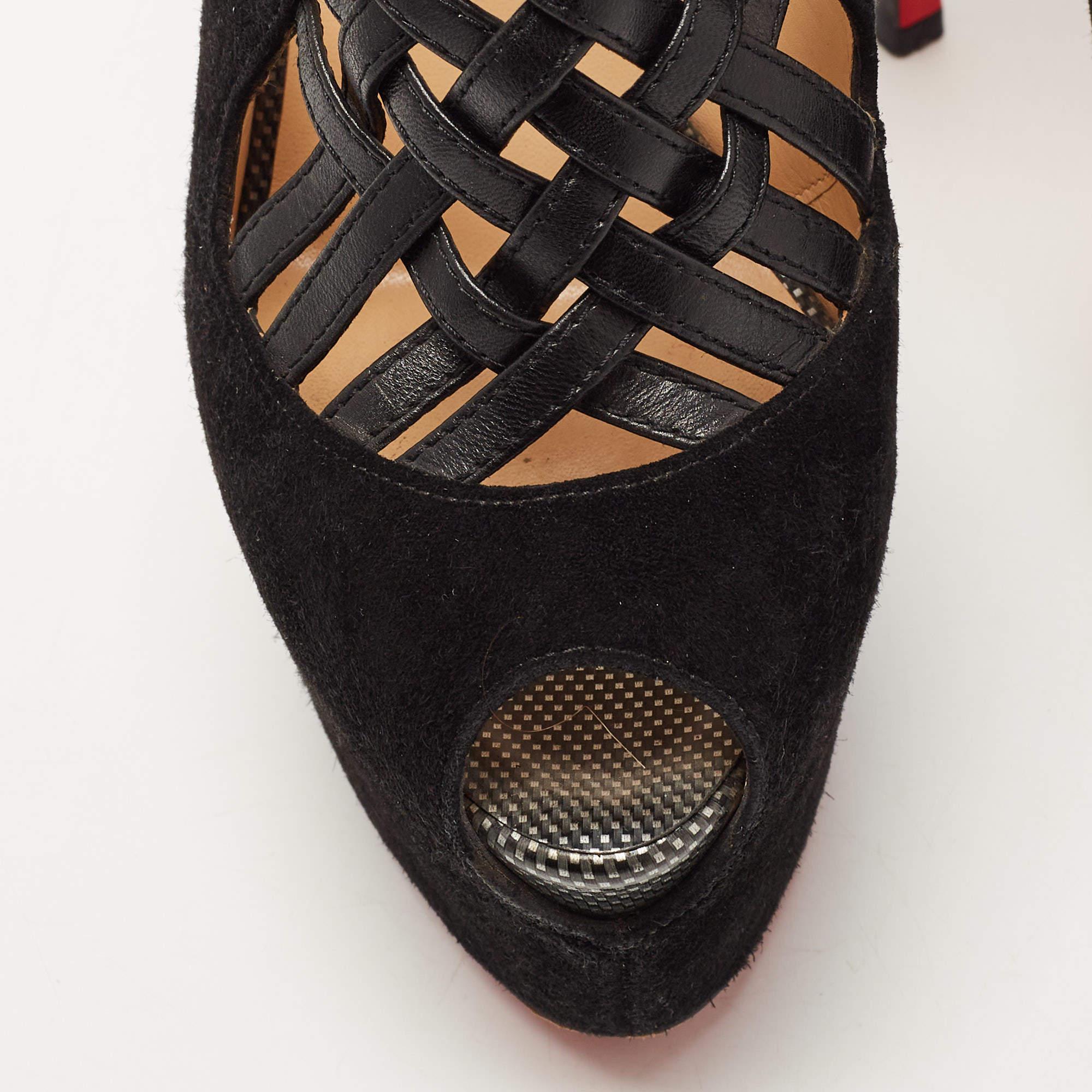 Christian Louboutin Black Suede and Leather Carlota Sandals Size 38 For Sale 2