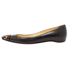 Christian Louboutin Black Suede and Leather Crystal Geo Ballet Flats Size 37.5