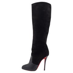 Christian Louboutin Black Suede and Leather Knee Length Boots Size 39