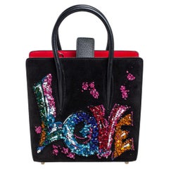 Christian Louboutin Black Suede and Leather Small Embroidered Love Paloma Tote