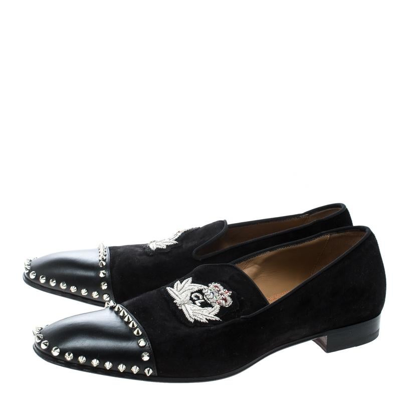 Christian Louboutin Black Suede and Leather Studded Flat Loafers Size 42 3