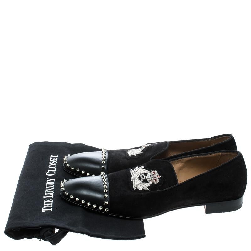 Christian Louboutin Black Suede and Leather Studded Flat Loafers Size 42 4