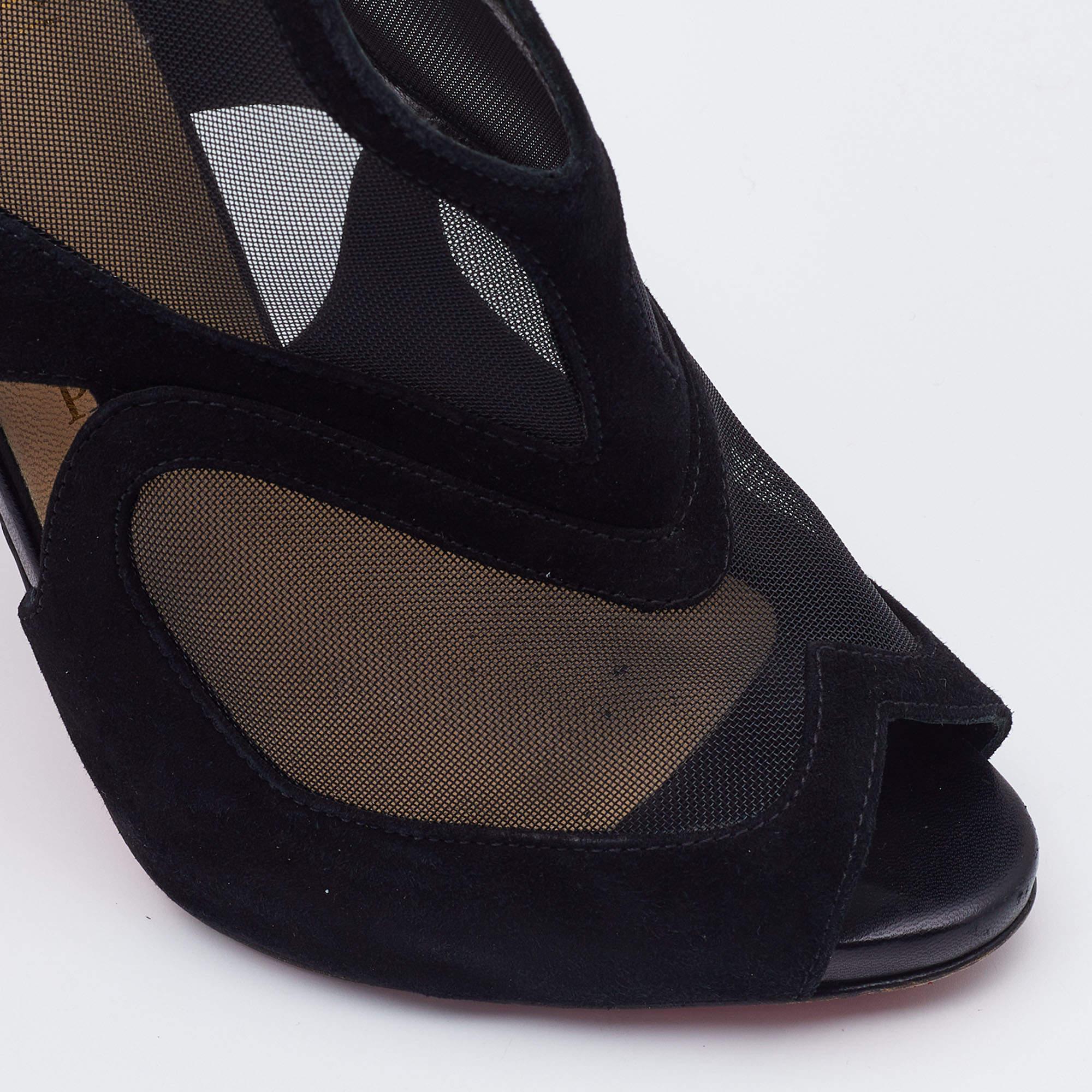 Christian Louboutin Stivali Farfamesh in camoscio e rete neri misura 38,5 in vendita 2