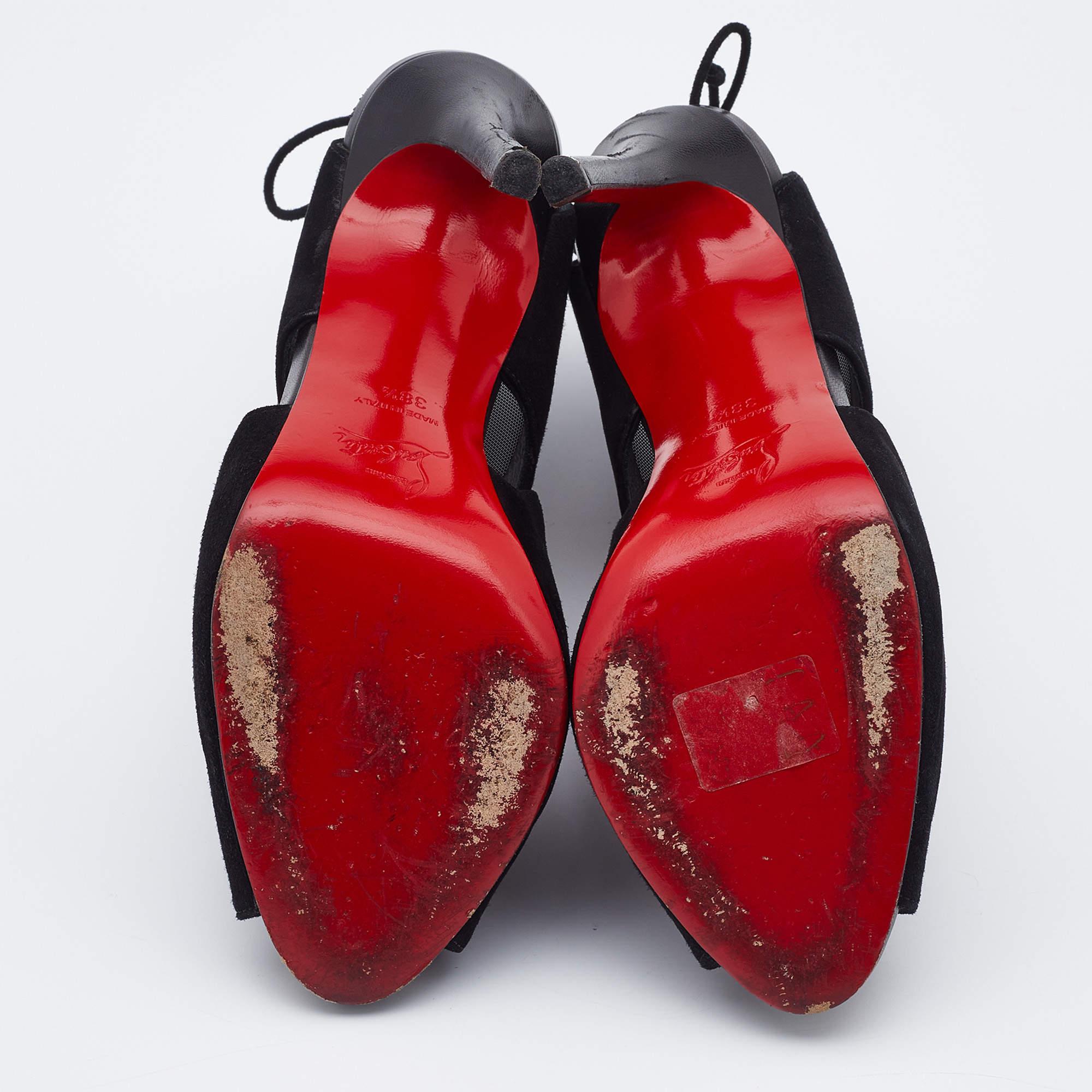 Christian Louboutin Stivali Farfamesh in camoscio e rete neri misura 38,5 in vendita 3