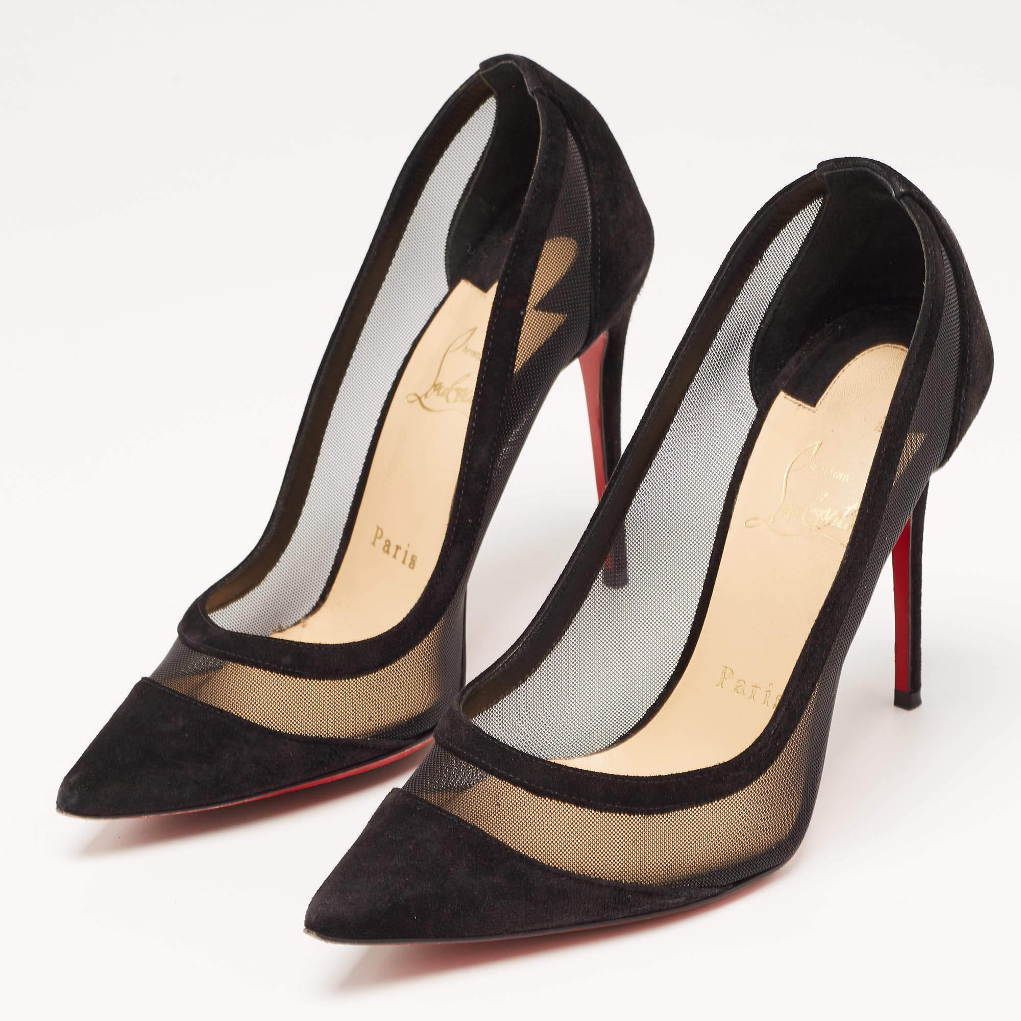 Women's Christian Louboutin Black Suede and Mesh Galativi Strass Pumps Size 36 For Sale