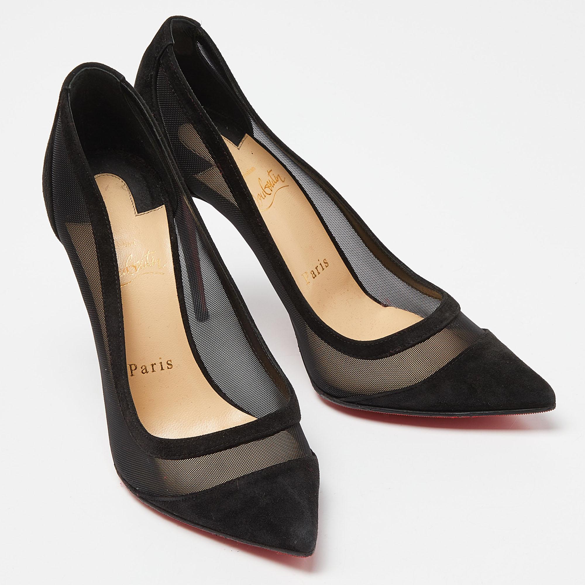 Christian Louboutin Schwarze Galativi Strass-Pumps aus Wildleder und Mesh Größe 37.5 Damen