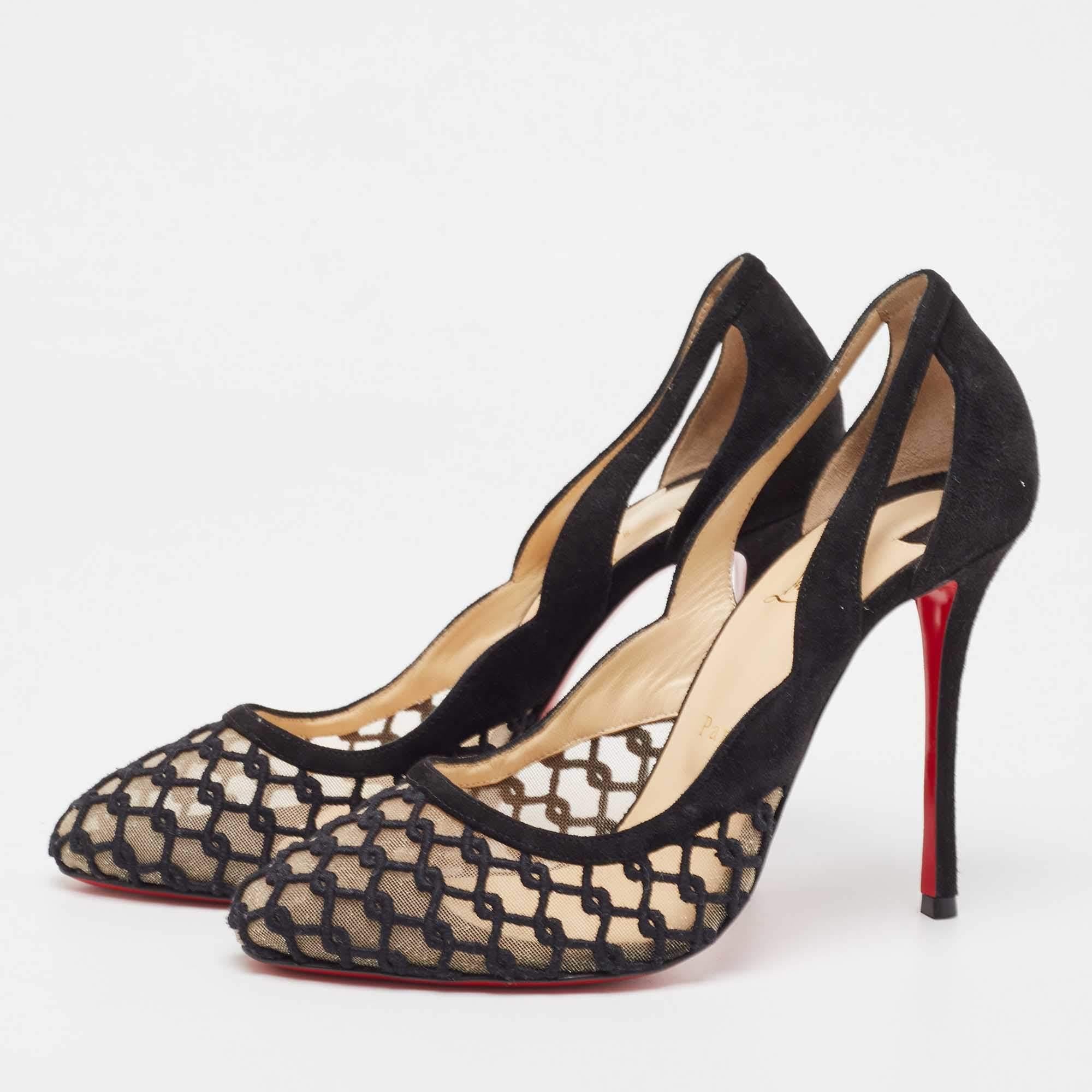 Women's Christian Louboutin Black Suede and Mesh K Racas Pumps Size 40 For Sale