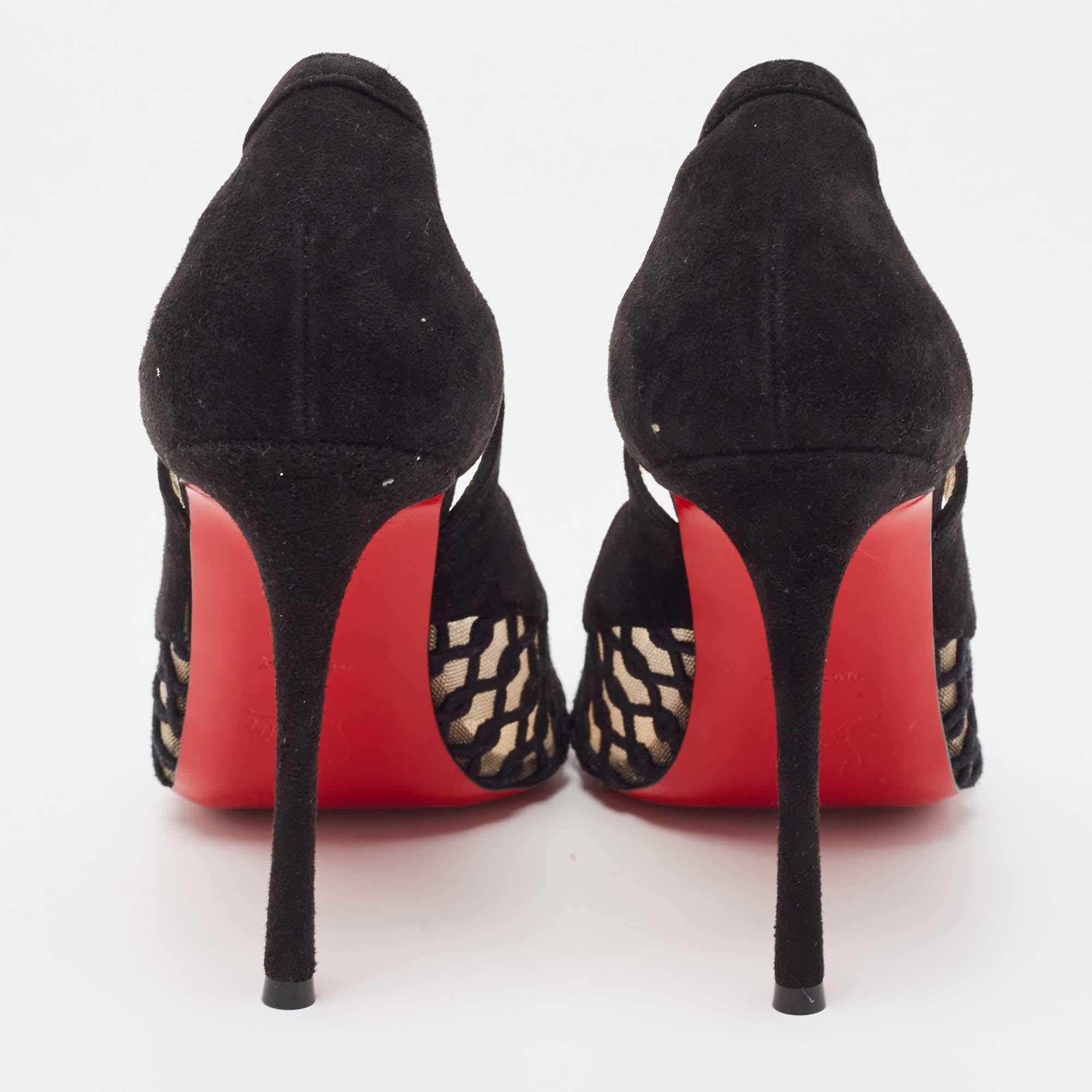 Christian Louboutin Black Suede and Mesh K Racas Pumps Size 40 For Sale 1