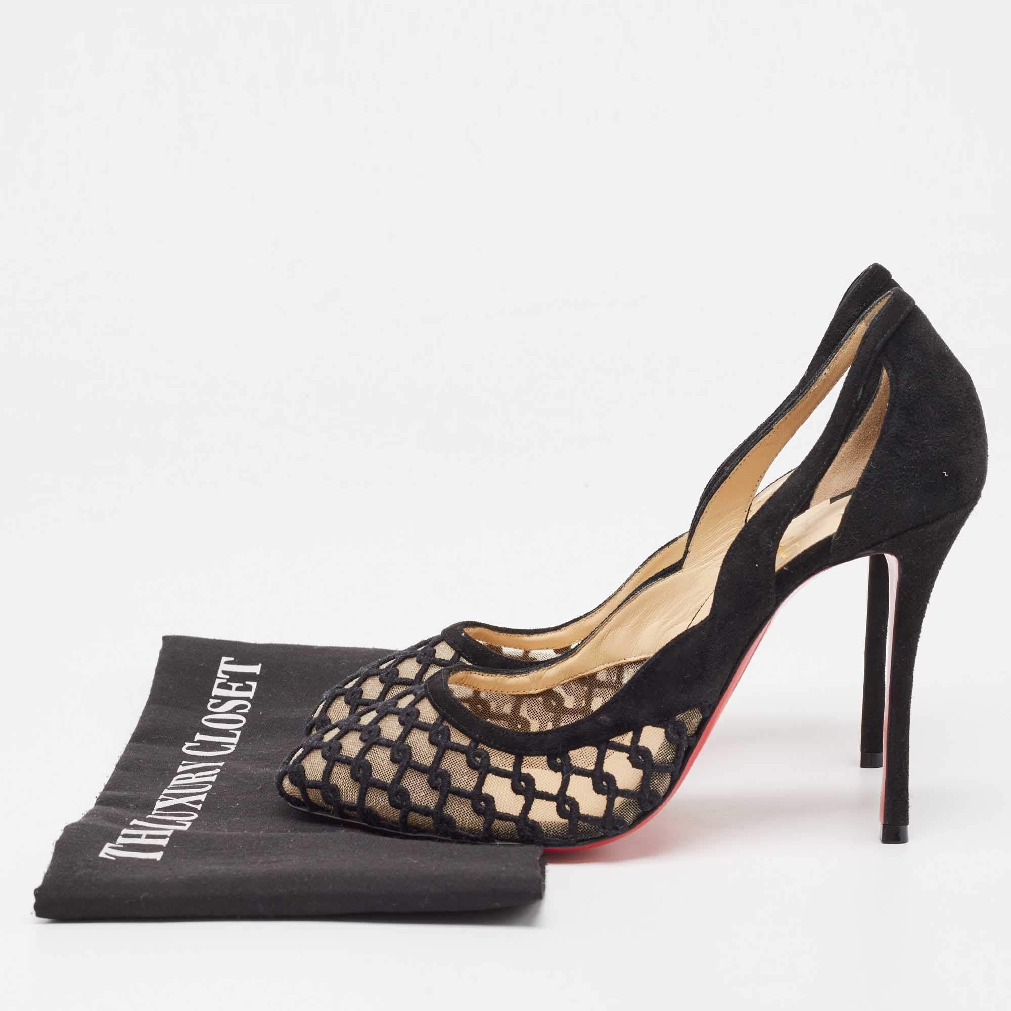 Christian Louboutin Black Suede and Mesh K Racas Pumps Size 40 For Sale 5