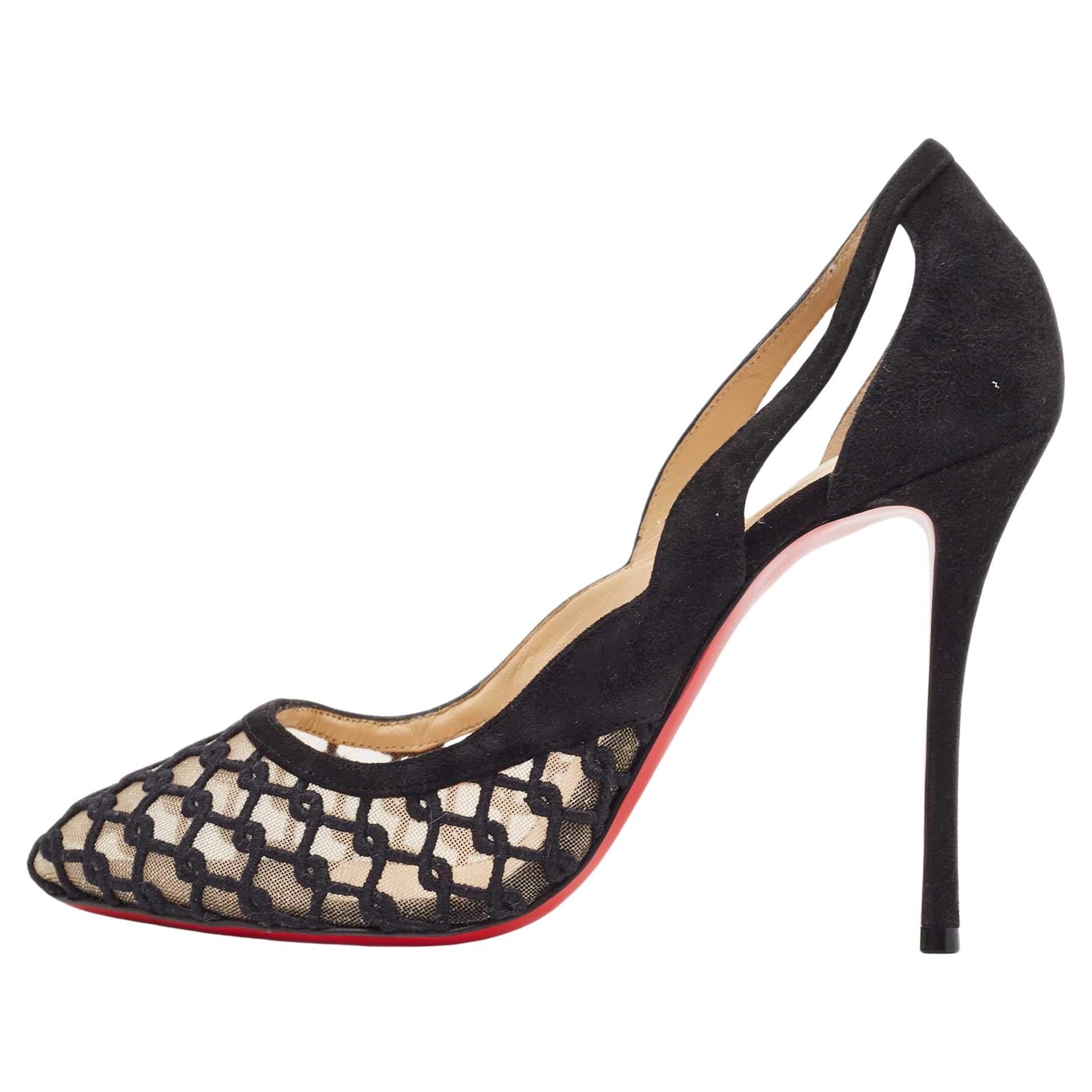 Christian Louboutin Black Suede and Mesh K Racas Pumps Size 40 For Sale