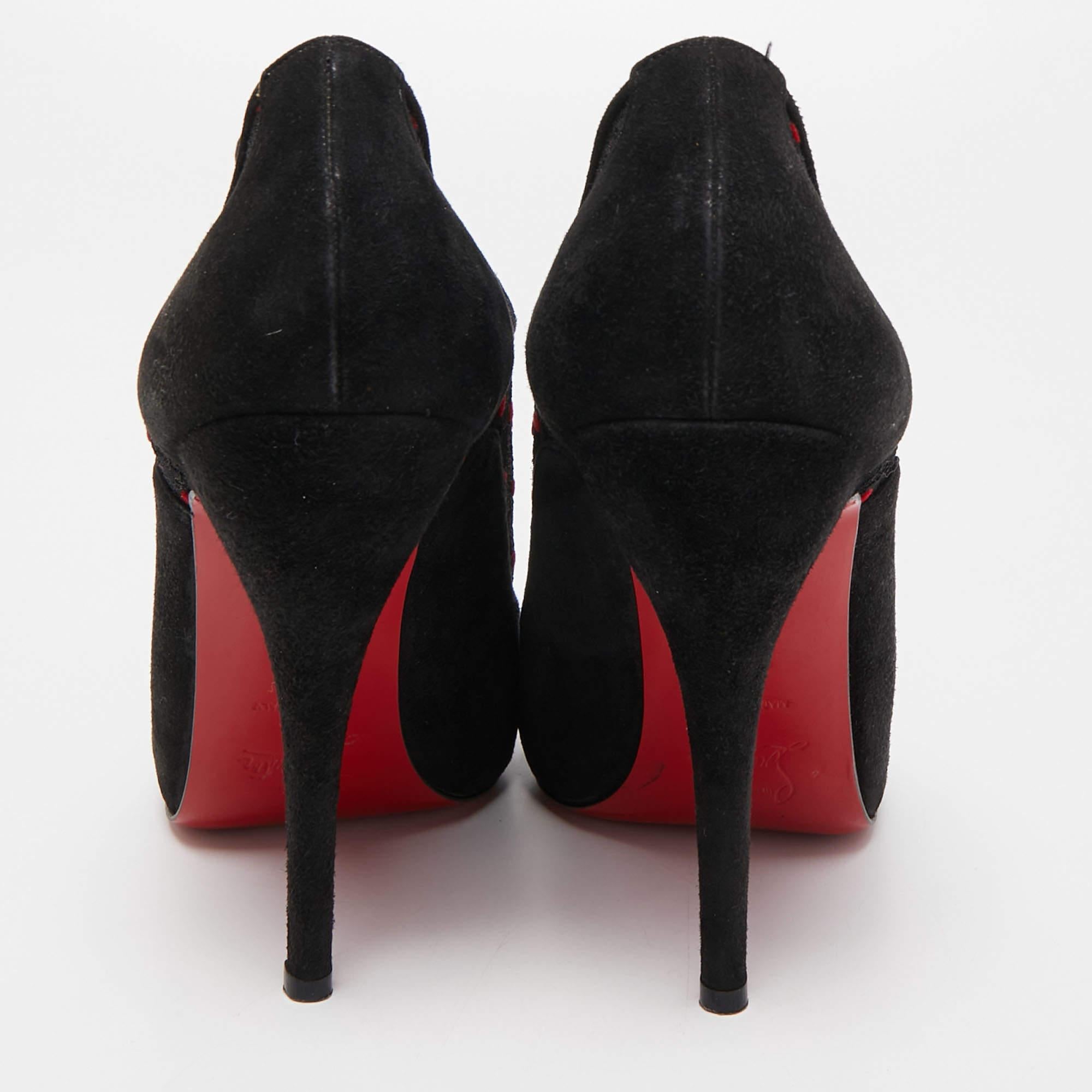 De las mujeres Christian Louboutin Botines de ante negro y malla con puntera abierta Talla 38.5