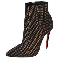 Christian Louboutin Black Suede And Mesh Zipper Detail Ankle Boots Size 37