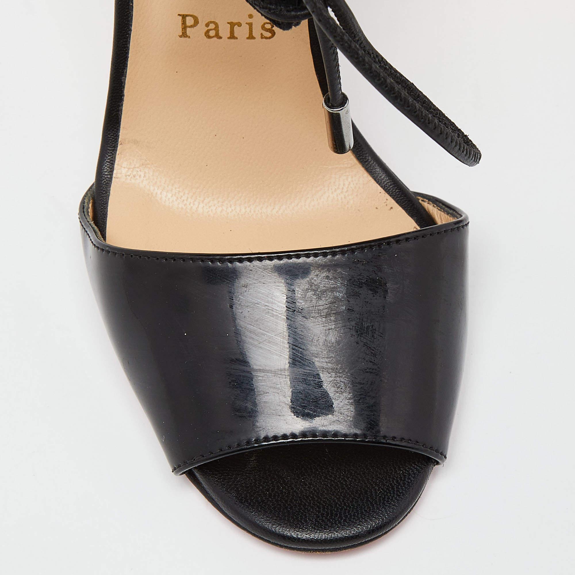 Christian Louboutin Black Suede and Patent Mayerling Lace Up Sandals Size 36.5 For Sale 1