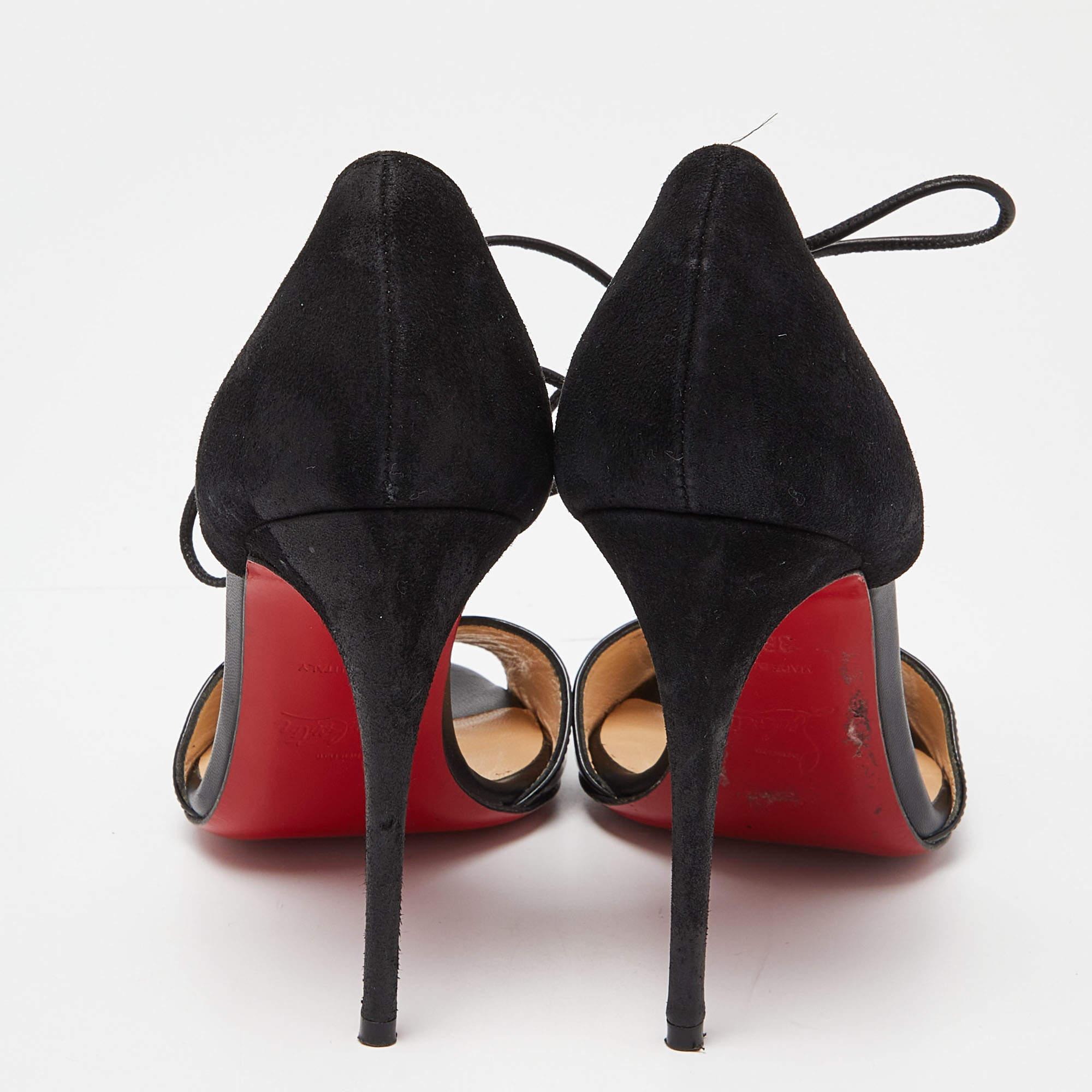 Christian Louboutin Black Suede and Patent Mayerling Lace Up Sandals Size 36.5 For Sale 2