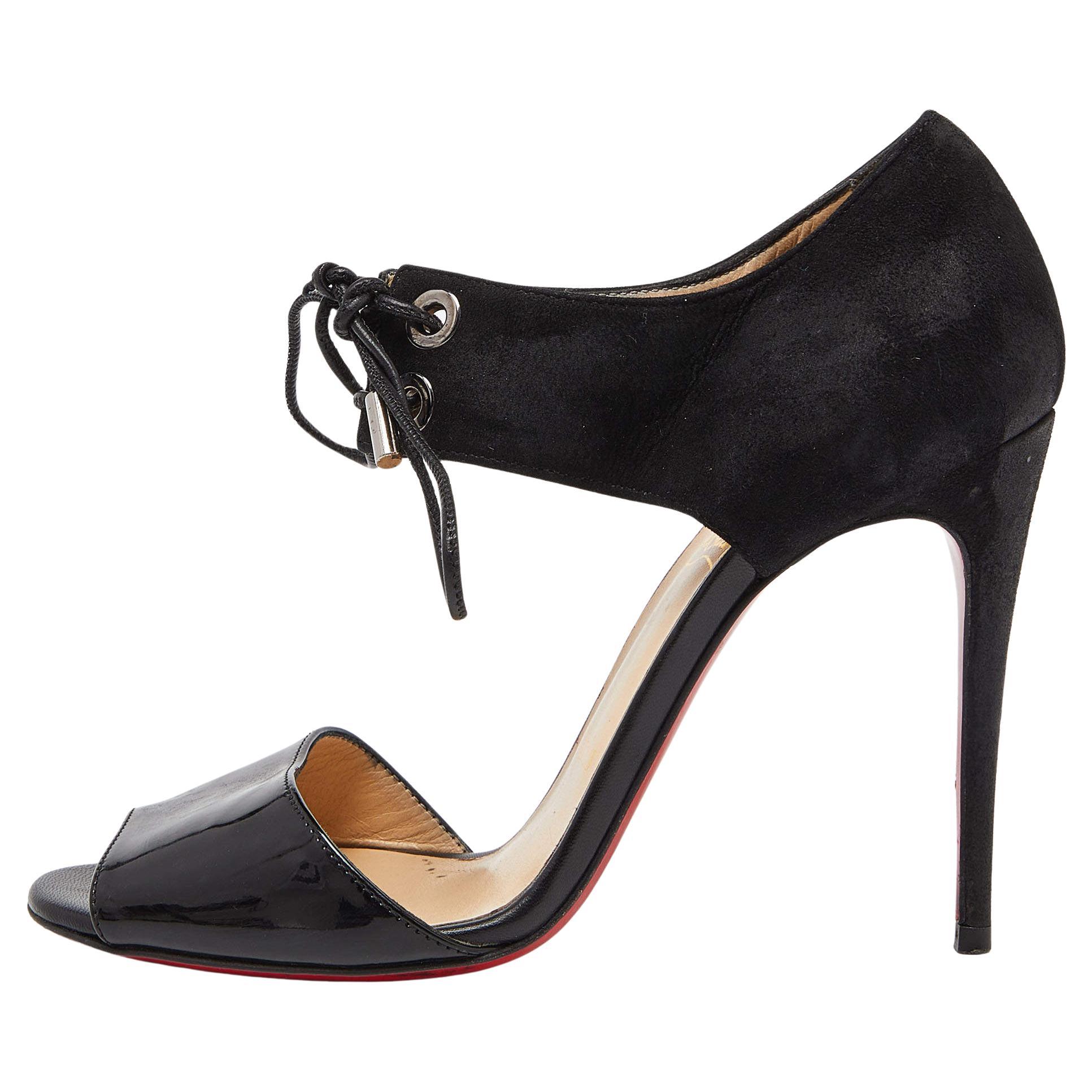 Christian Louboutin - Sandales Mayerling noires et vernies à lacets, taille 36,5