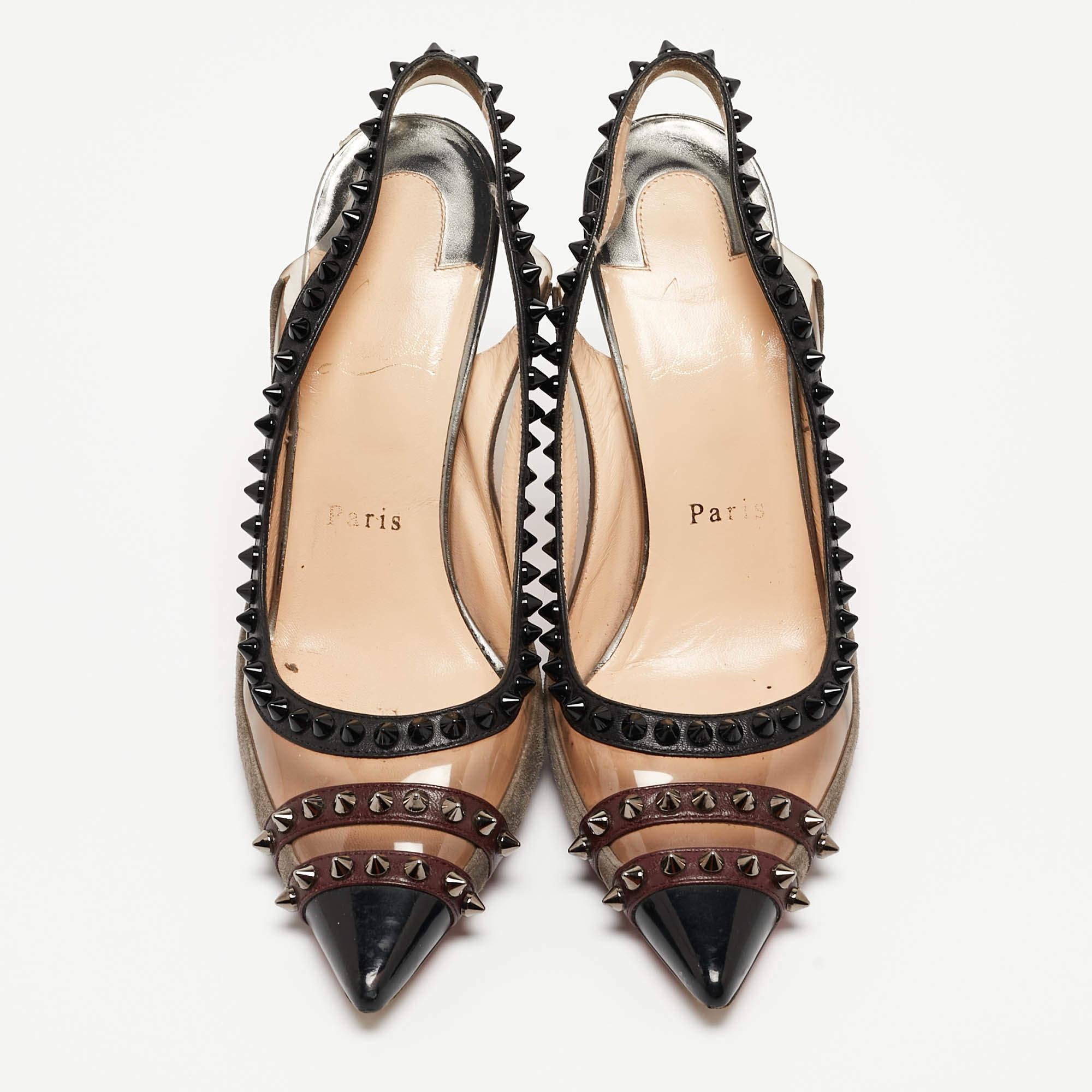 Christian Louboutin Black Suede and Patent Paulina  Pumps Size 37.5 In Good Condition In Dubai, Al Qouz 2