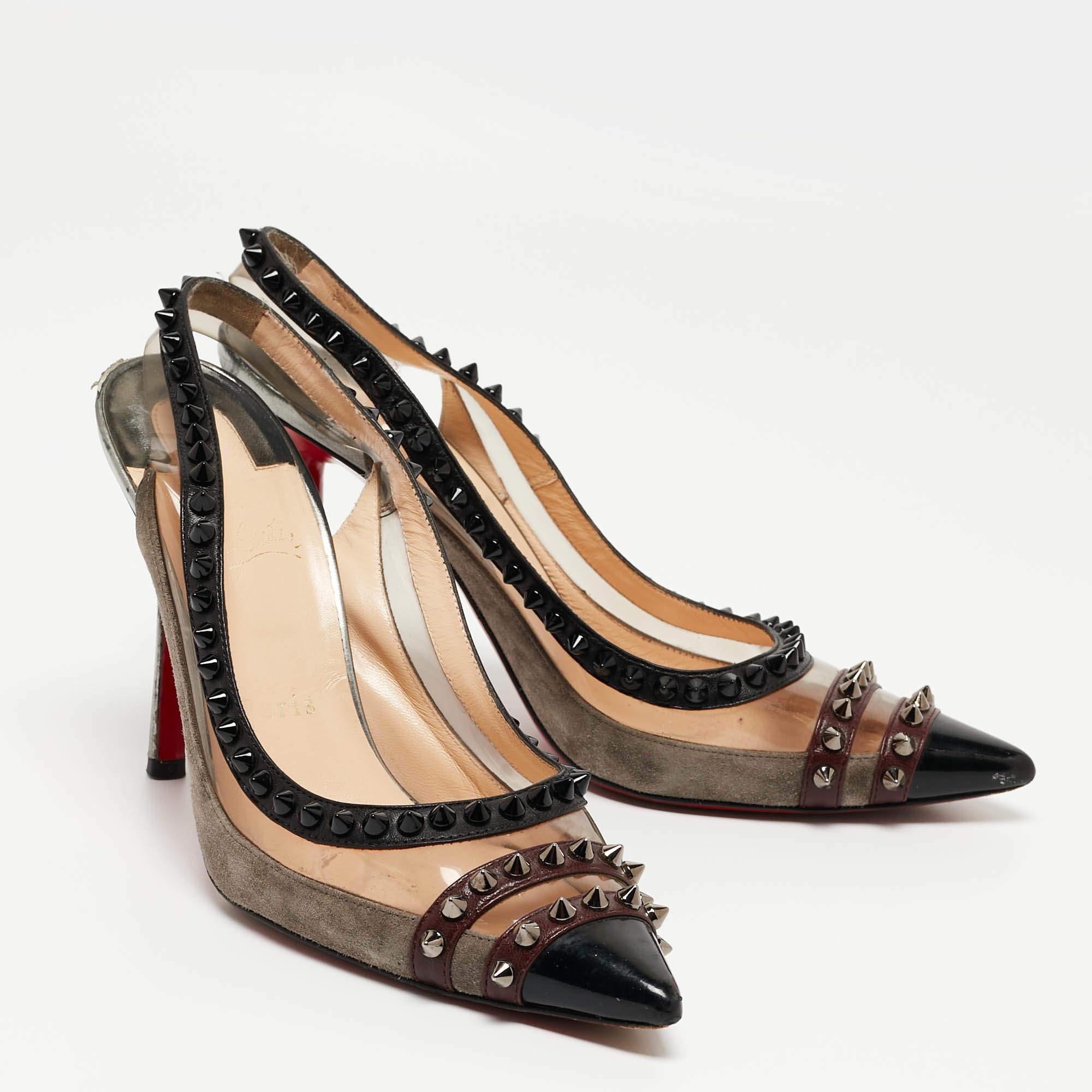 Women's Christian Louboutin Black Suede and Patent Paulina  Pumps Size 37.5
