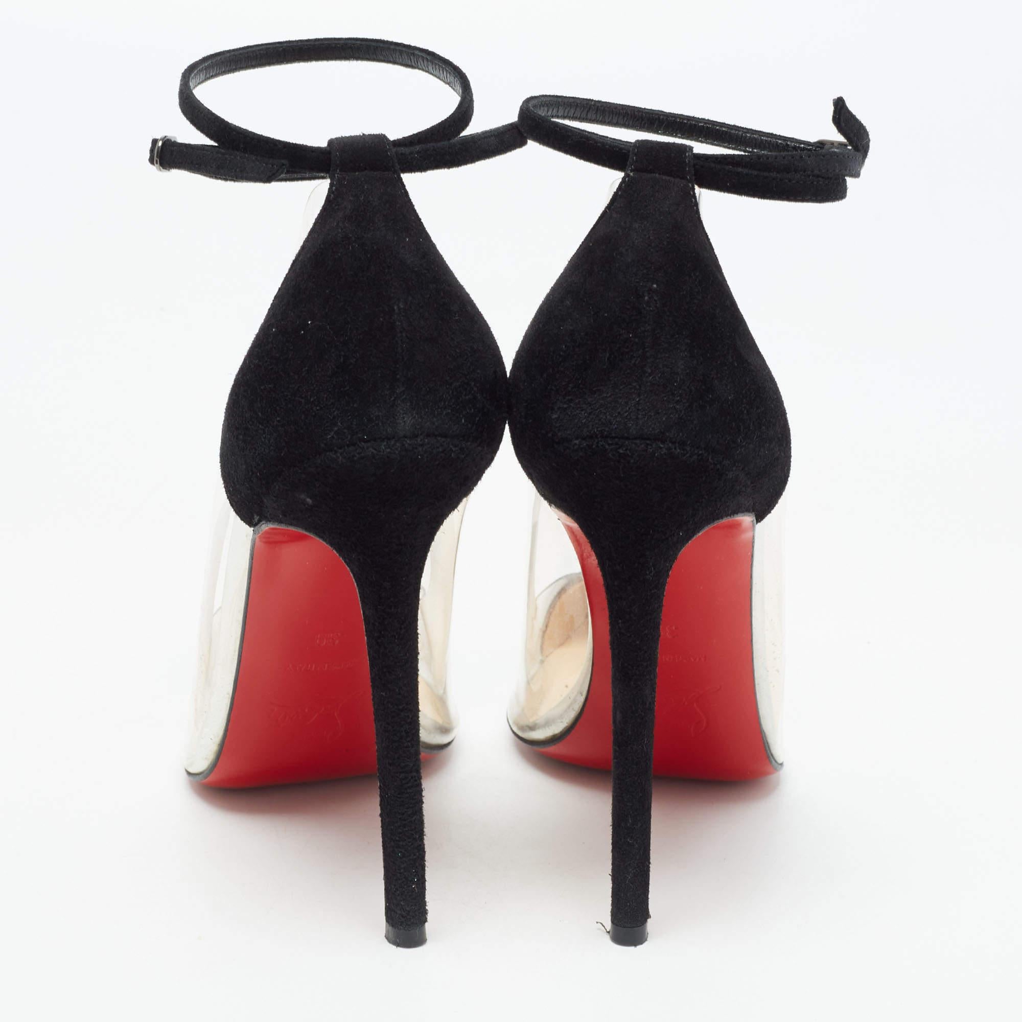 Christian Louboutin Escarpins Bis Un Bout en daim et PVC noir Taille 39 Bon état à Dubai, Al Qouz 2