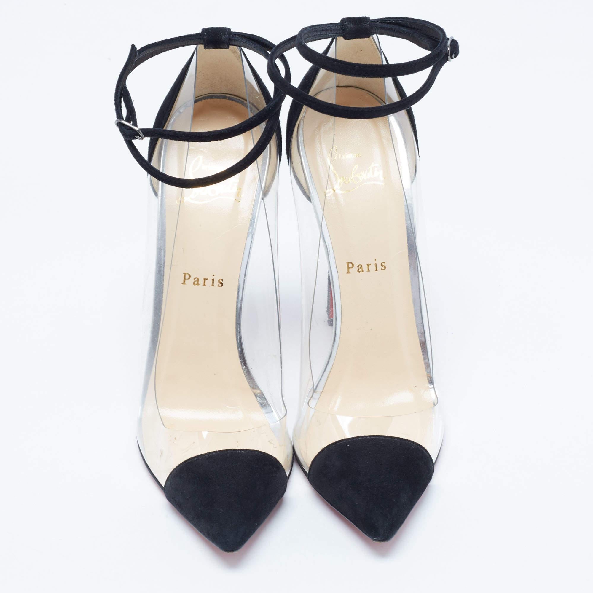 Christian Louboutin Escarpins Bis Un Bout en daim et PVC noir Taille 39 2