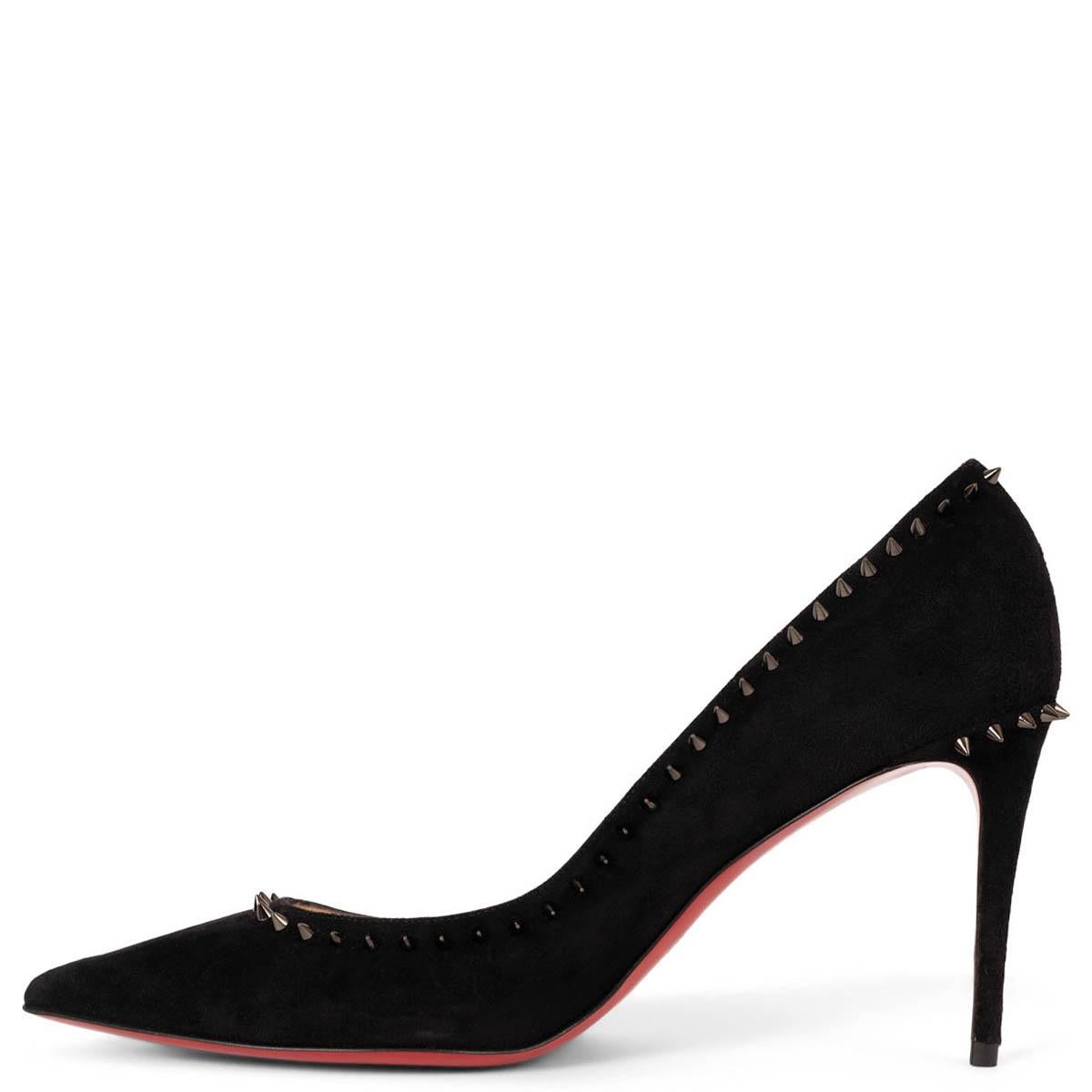 Women's CHRISTIAN LOUBOUTIN black suede ANJALINA 85 Pumps Shoes 39.5 For Sale