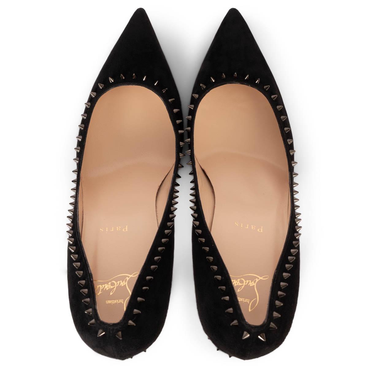 CHRISTIAN LOUBOUTIN black suede ANJALINA 85 Pumps Shoes 39.5 For Sale 2