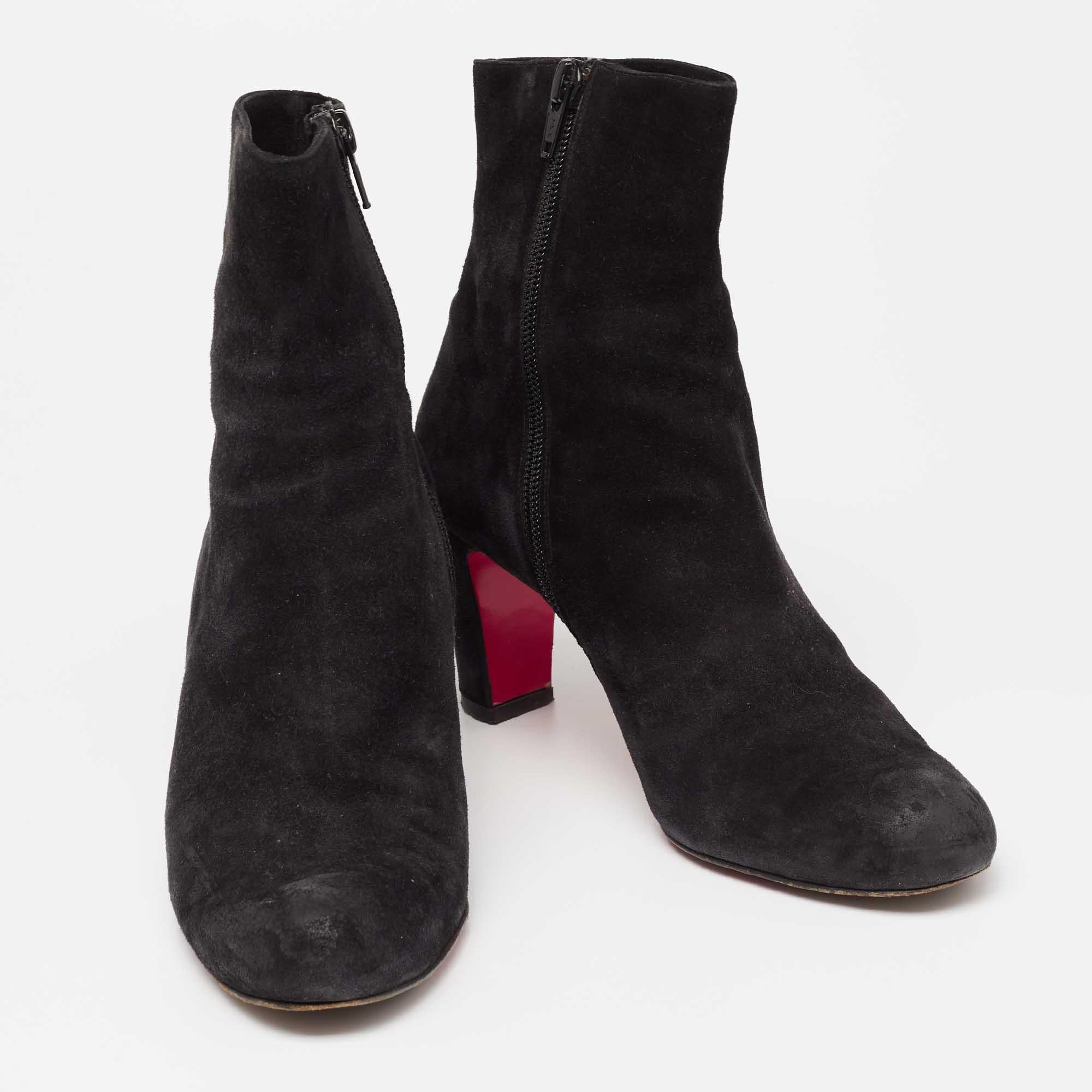 Women's Christian Louboutin Black Suede Ankle Boots Size 36.5