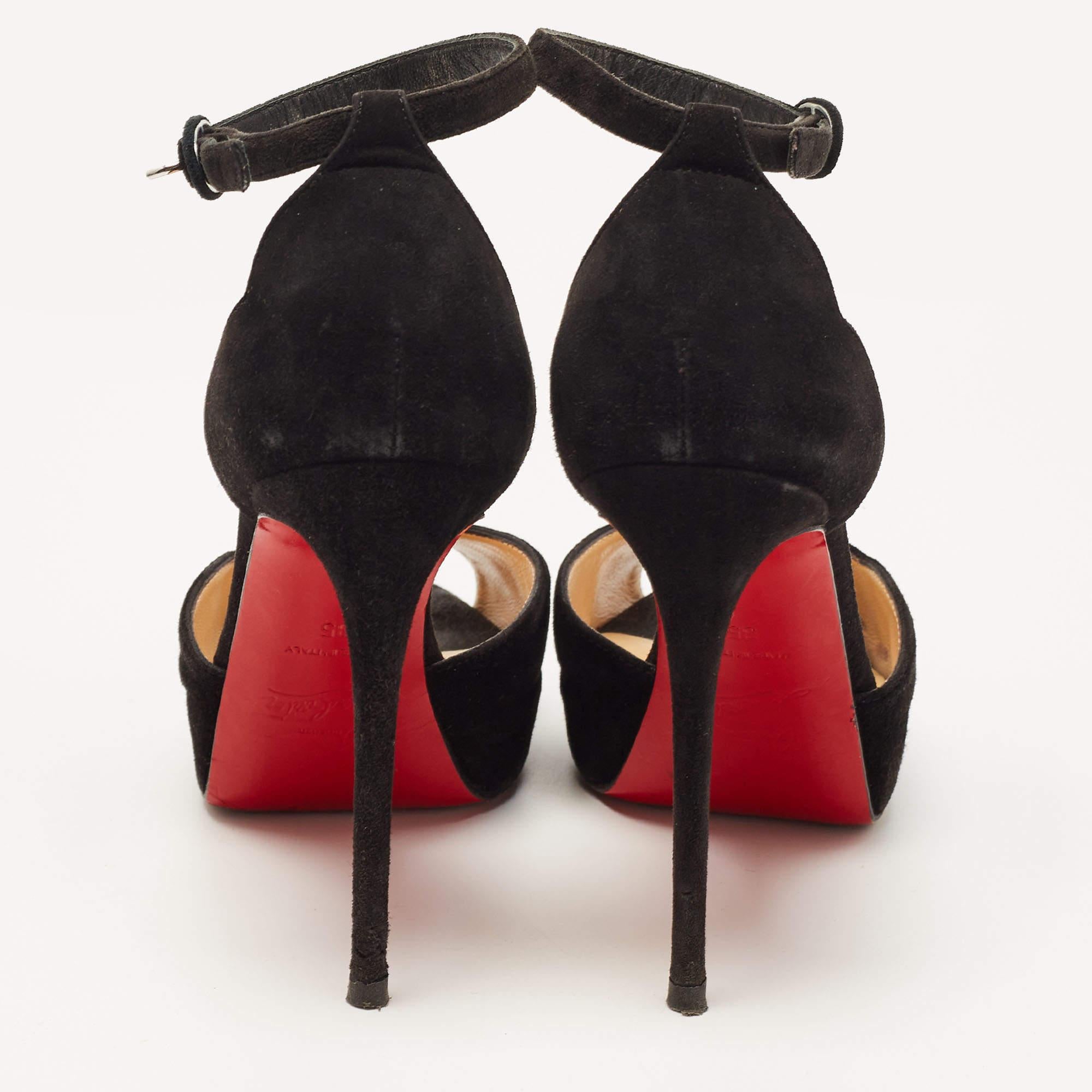 Christian Louboutin Black Suede Ankle Strap Sandals Size 35 In Good Condition In Dubai, Al Qouz 2