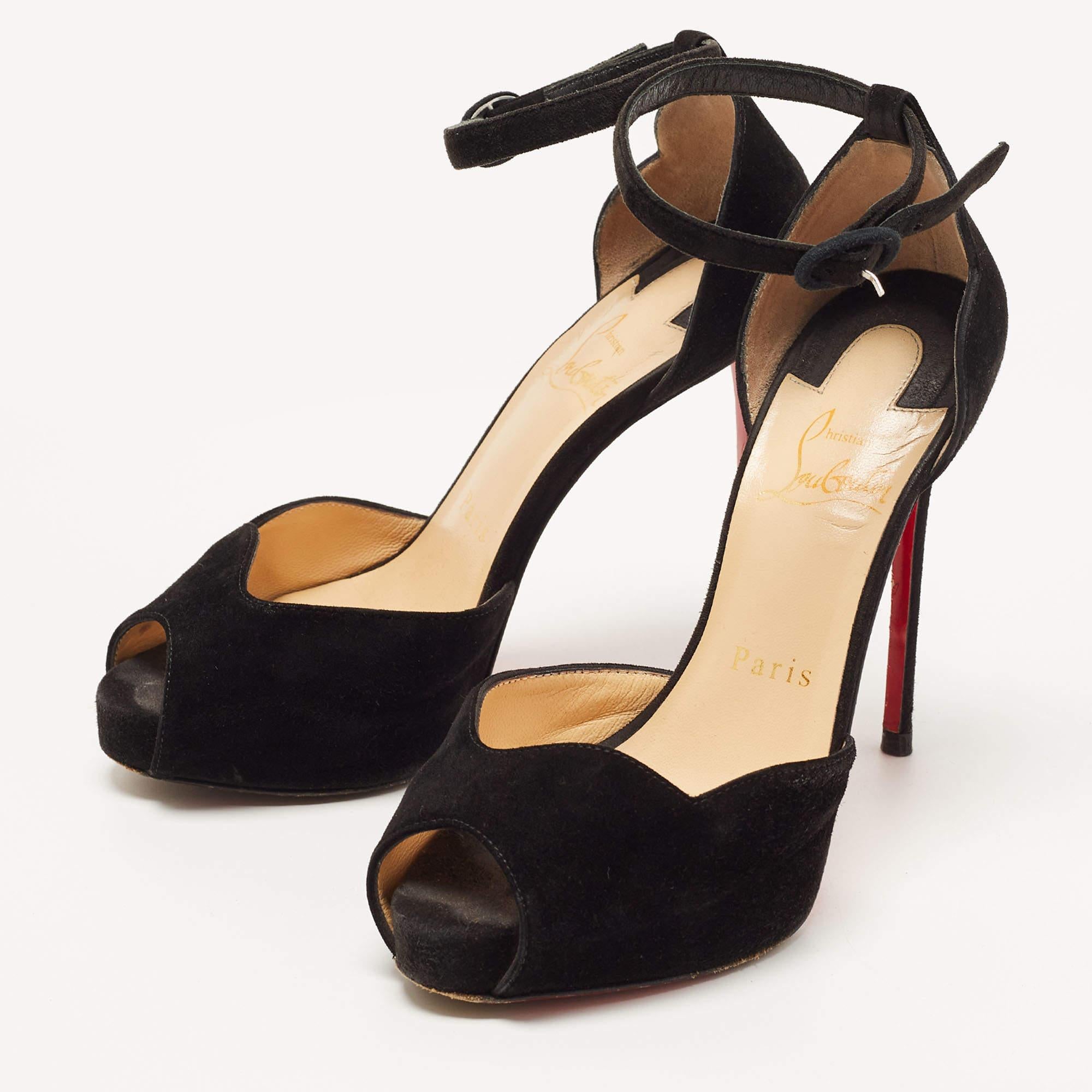 Women's Christian Louboutin Black Suede Ankle Strap Sandals Size 35