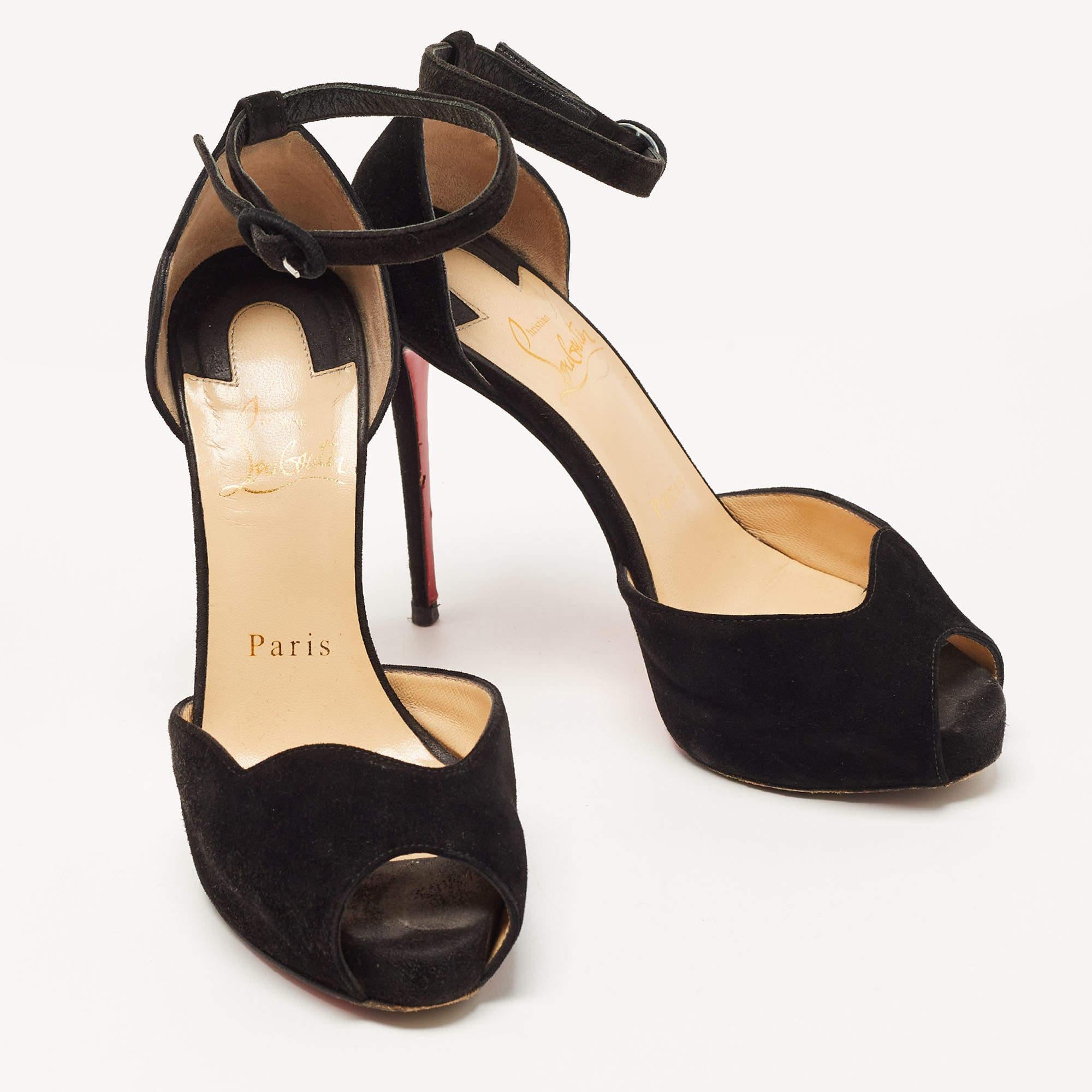 Christian Louboutin Black Suede Ankle Strap Sandals Size 35 1