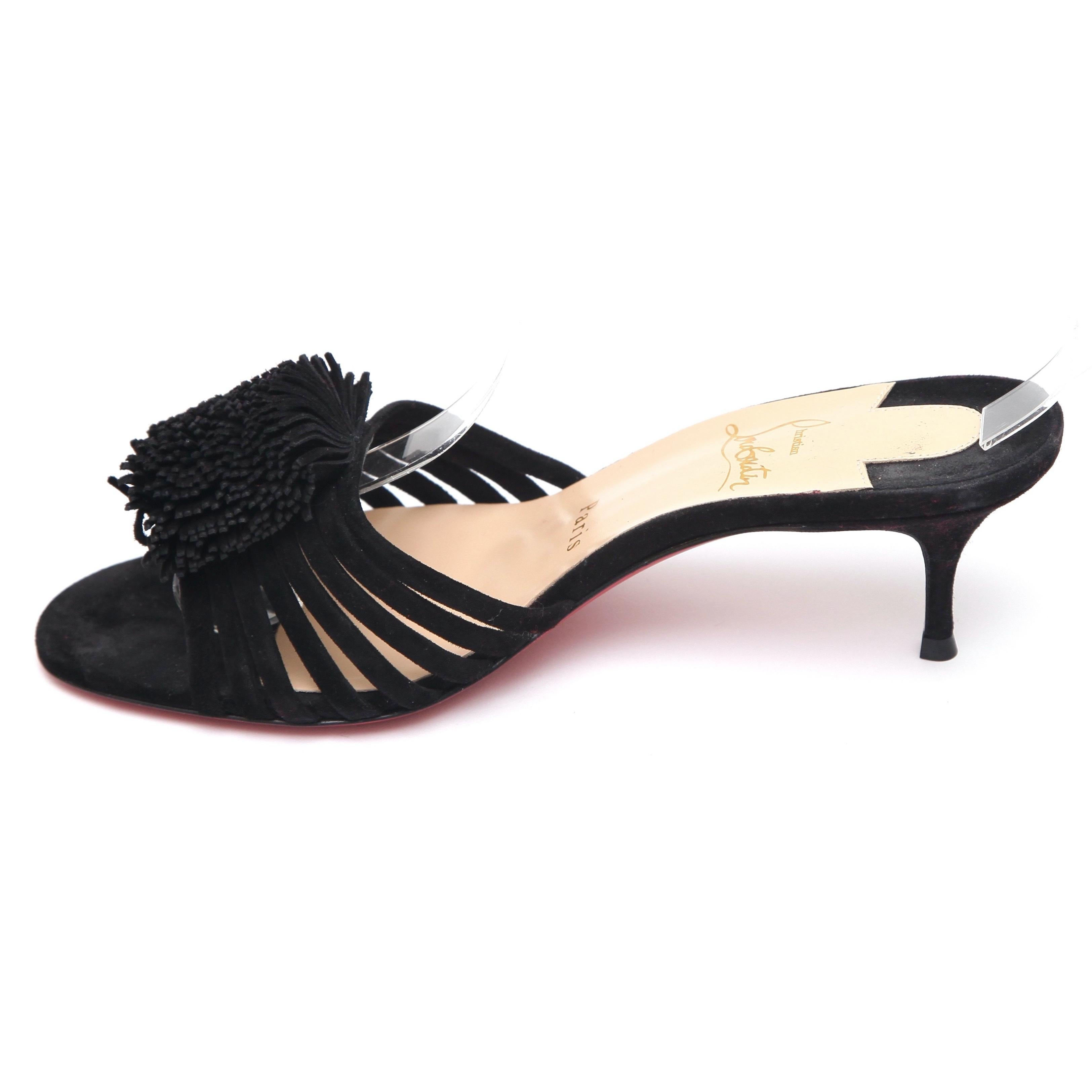 Women's CHRISTIAN LOUBOUTIN Black Suede BELBROSSA 55 Slide Sandal Leather 37.5 NIB