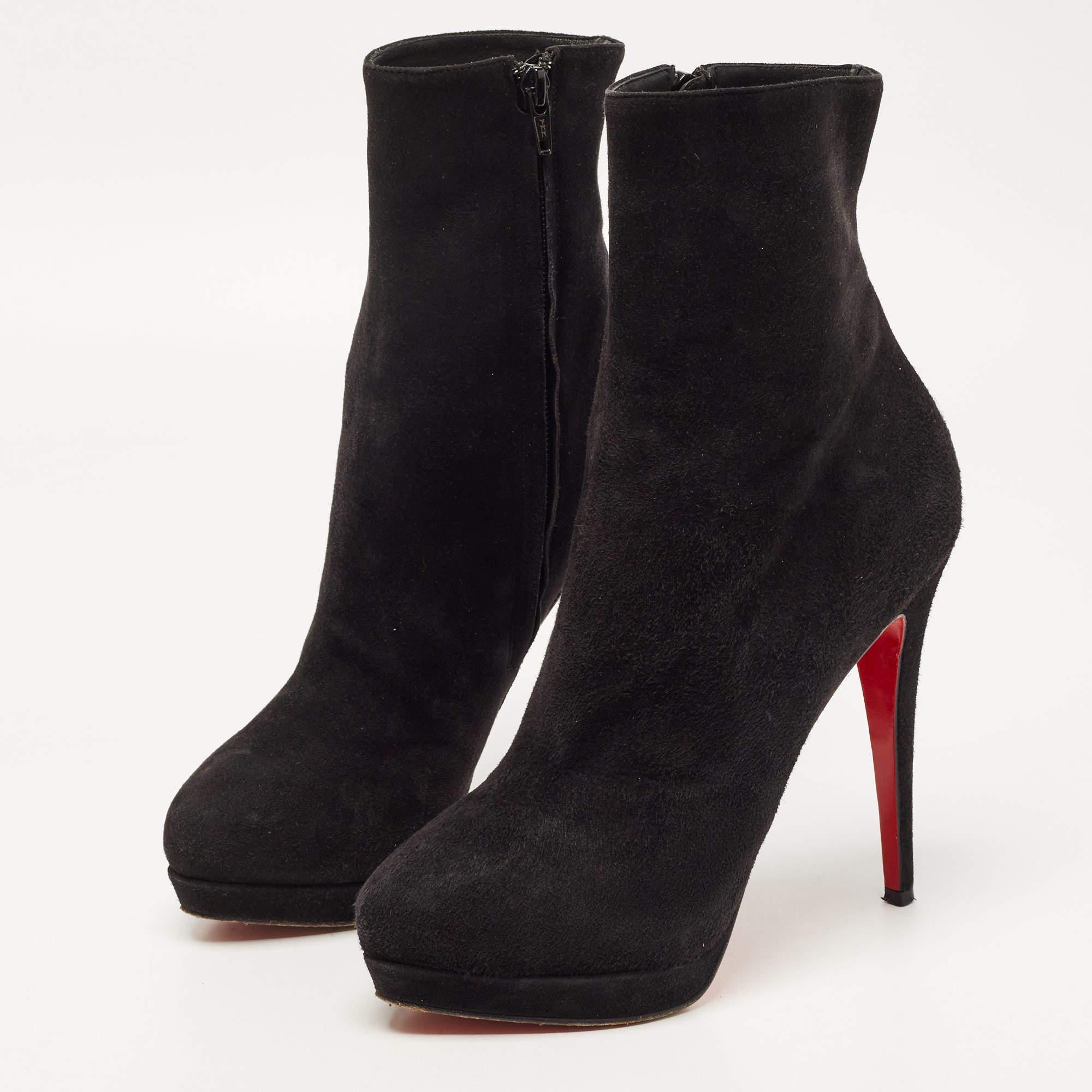 Women's Christian Louboutin Black Suede Belle Ankle Boots Size 39