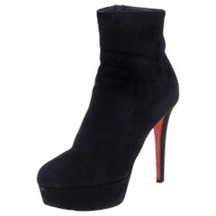 Christian Louboutin Black Suede Bianca Platform Ankle Booties Size 36.5