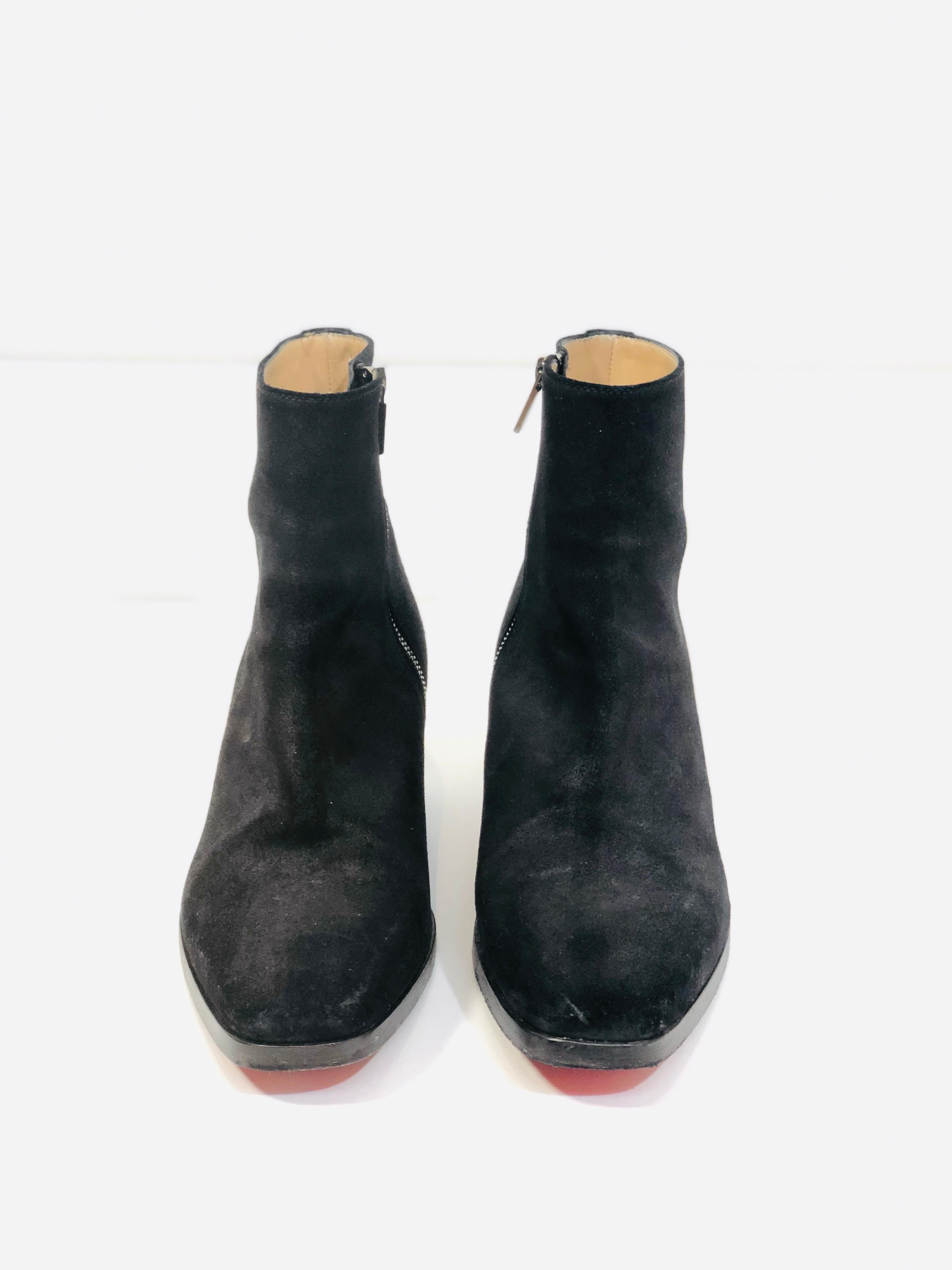 Christian Louboutin Black Suede Booties In Good Condition In Bridgehampton, NY