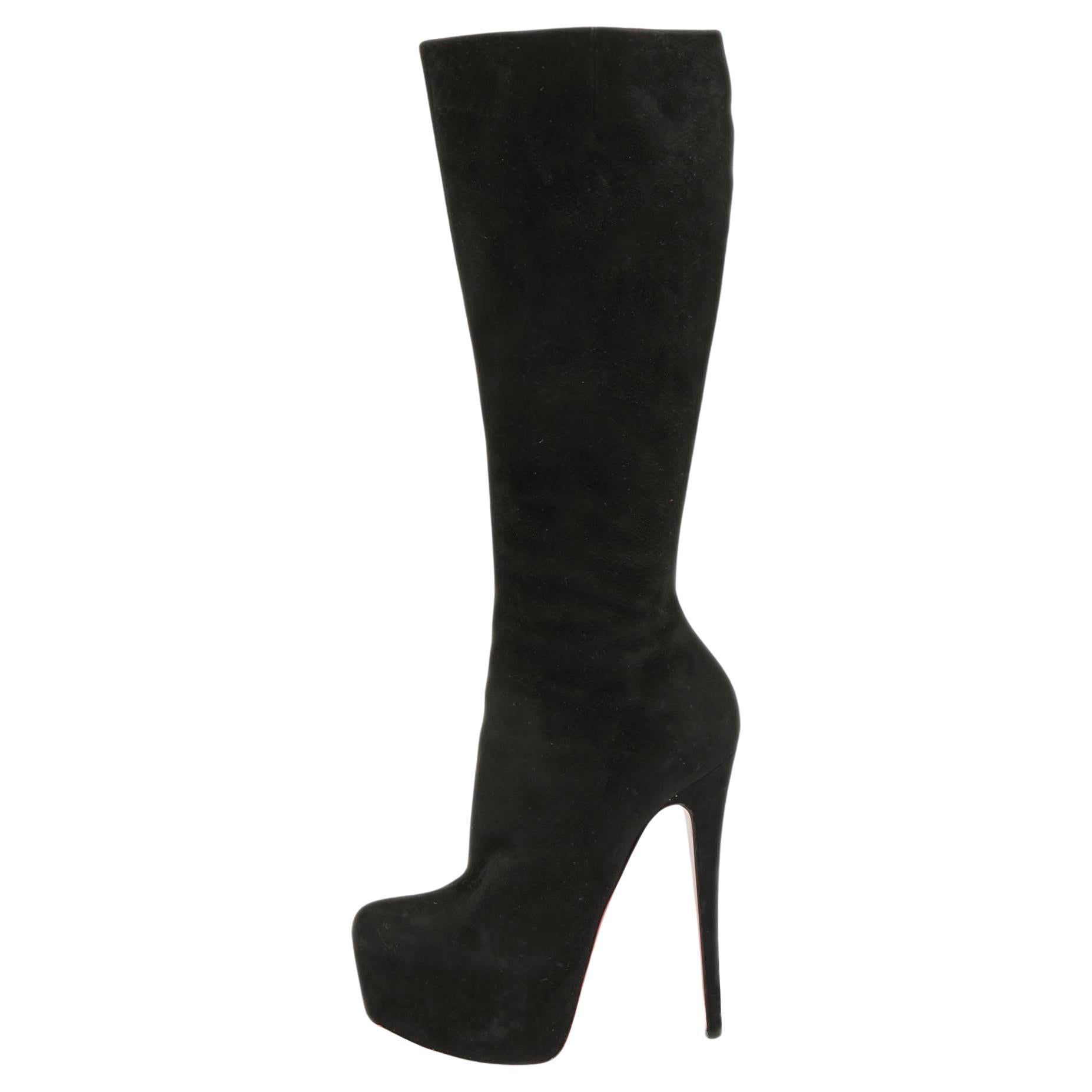 Christian Louboutin Black Suede Botalili Knee Length Boots Size 36.5