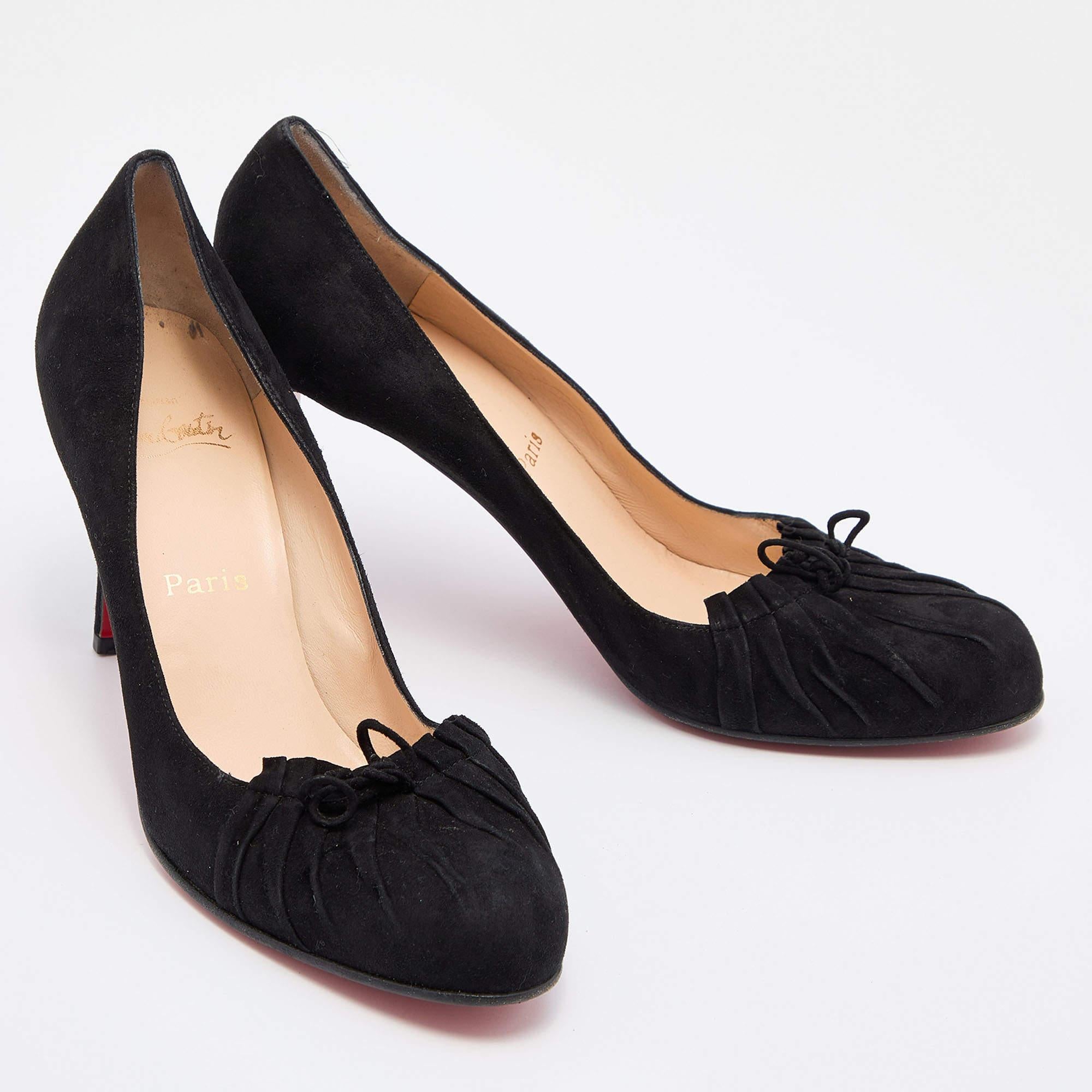 Christian Louboutin Black Suede Bow Round Toe Pumps Size 41.5 1
