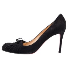 Christian Louboutin Black Suede Bow Round Toe Pumps Size 41.5