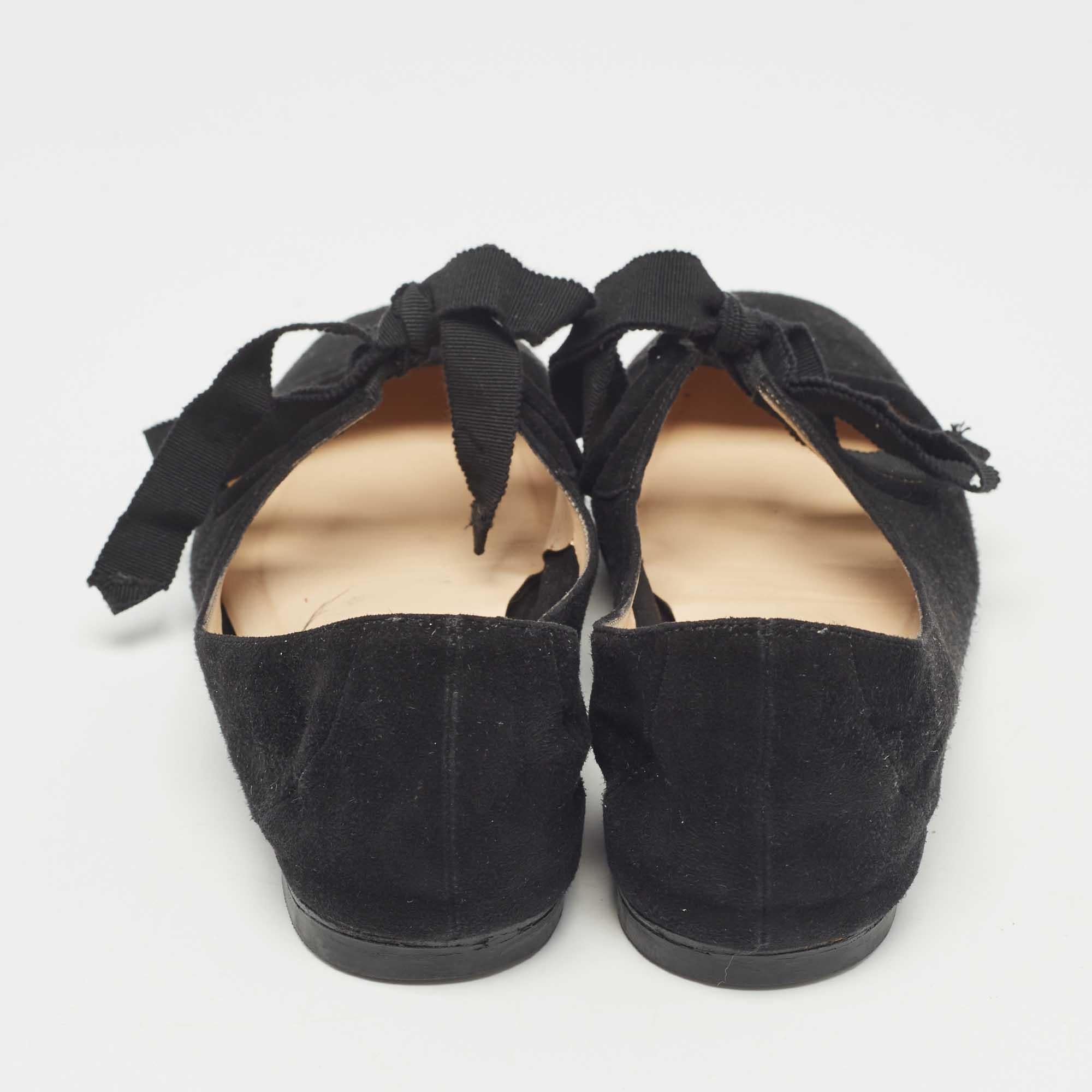 Christian Louboutin Ballerines en daim noir avec nœud papillon Taille 35.5 Pour femmes en vente
