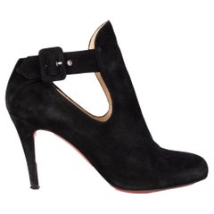 CHRISTIAN LOUBOUTIN black suede BUCKLE Ankle Boots Shoes 38