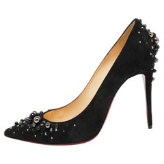 Christian Louboutin Black Suede Candidate Embellished Pointed Toe Pumps Size 38