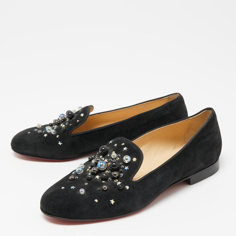 Christian Louboutin Black Suede Candy Studded Smoking Slippers Size 36 For  Sale at 1stDibs