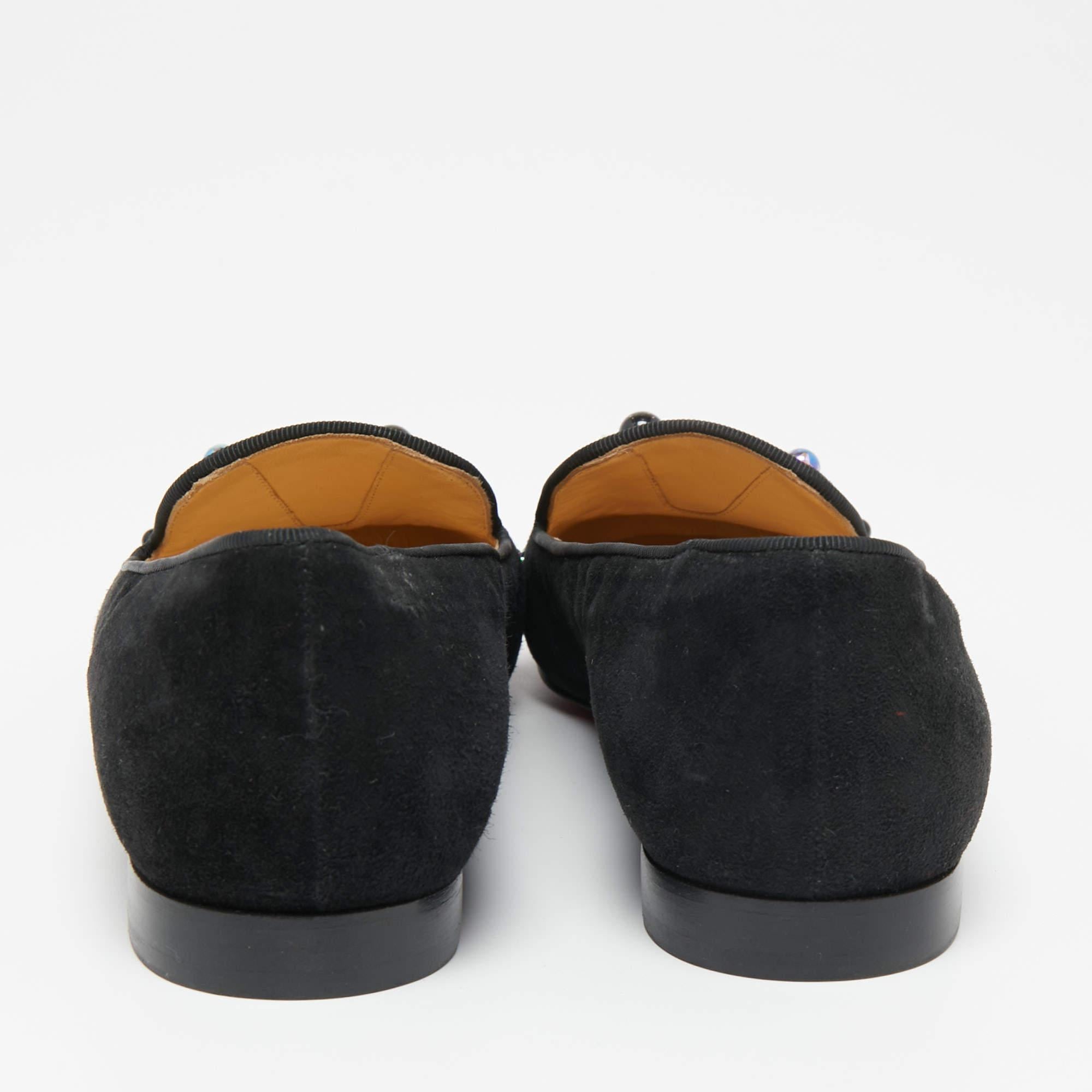 Christian Louboutin Black Suede Candy Studded Smoking Slippers Size 36 In Good Condition In Dubai, Al Qouz 2