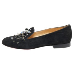 Christian Louboutin Black Suede Candy Studded Smoking Slippers Size 36