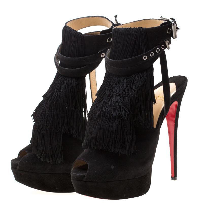 Christian Louboutin Black Suede Change Of The Guard Cross Sandals Size 37.5 1