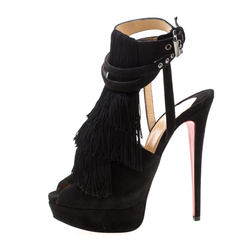 Christian Louboutin Black Suede Change Of The Guard Cross Sandals Size 37.5 2