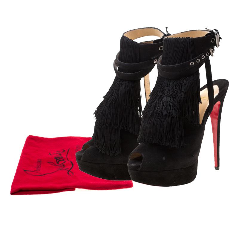 Christian Louboutin Black Suede Change Of The Guard Cross Sandals Size 37.5 4