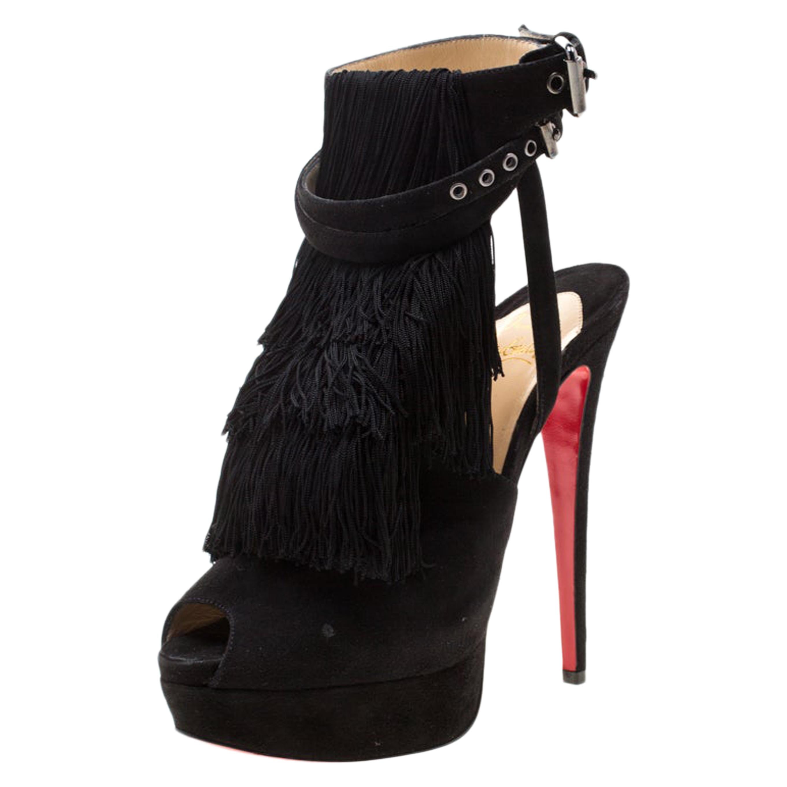 Christian Louboutin Black Suede Change Of The Guard Cross Sandals Size 37.5
