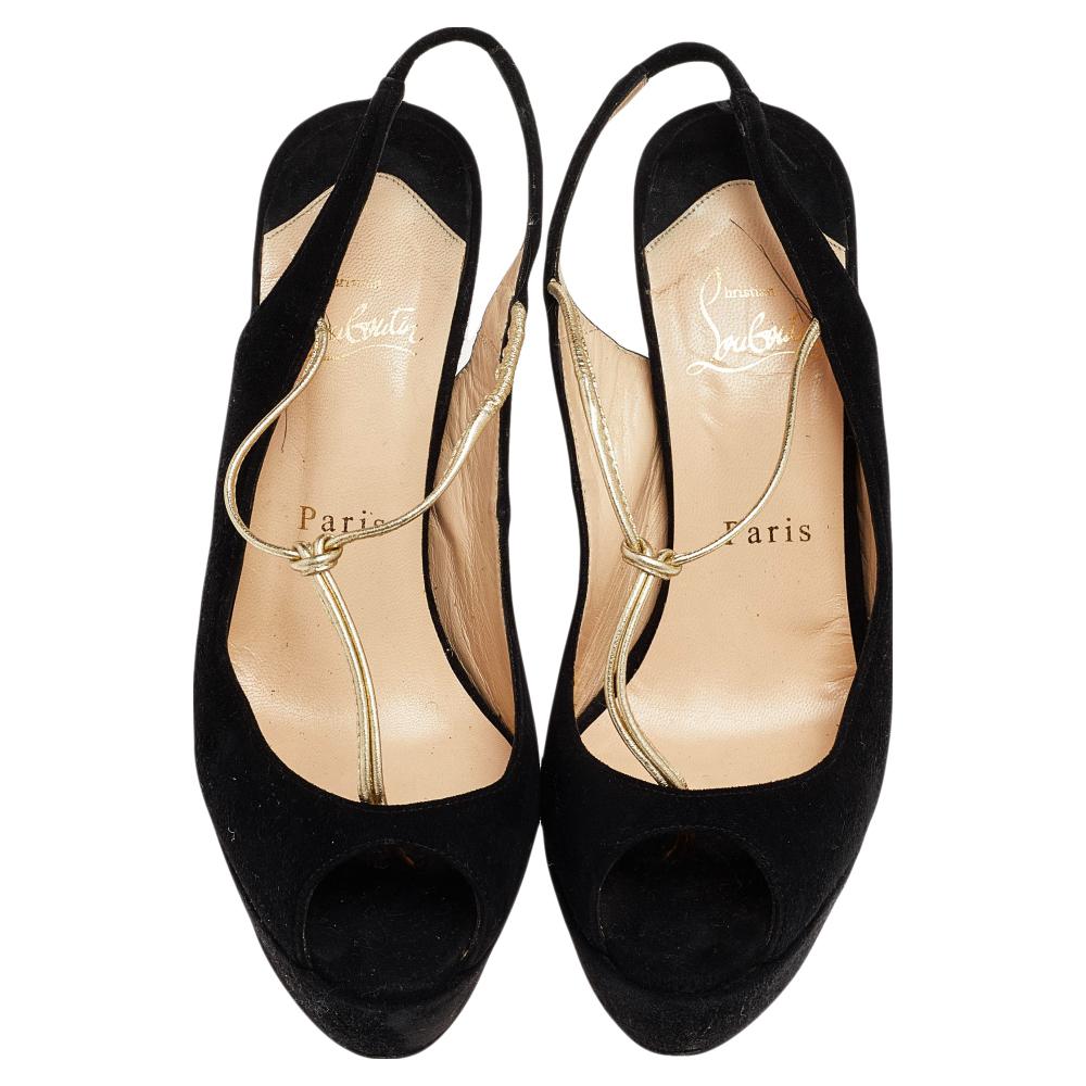 Women's Christian Louboutin Black Suede Colibretta T-Strap Sandals Size 36.5 For Sale