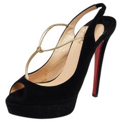 Christian Louboutin Schwarze Wildleder Colibretta-Sandalen mit T-Riemen Größe 36,5
