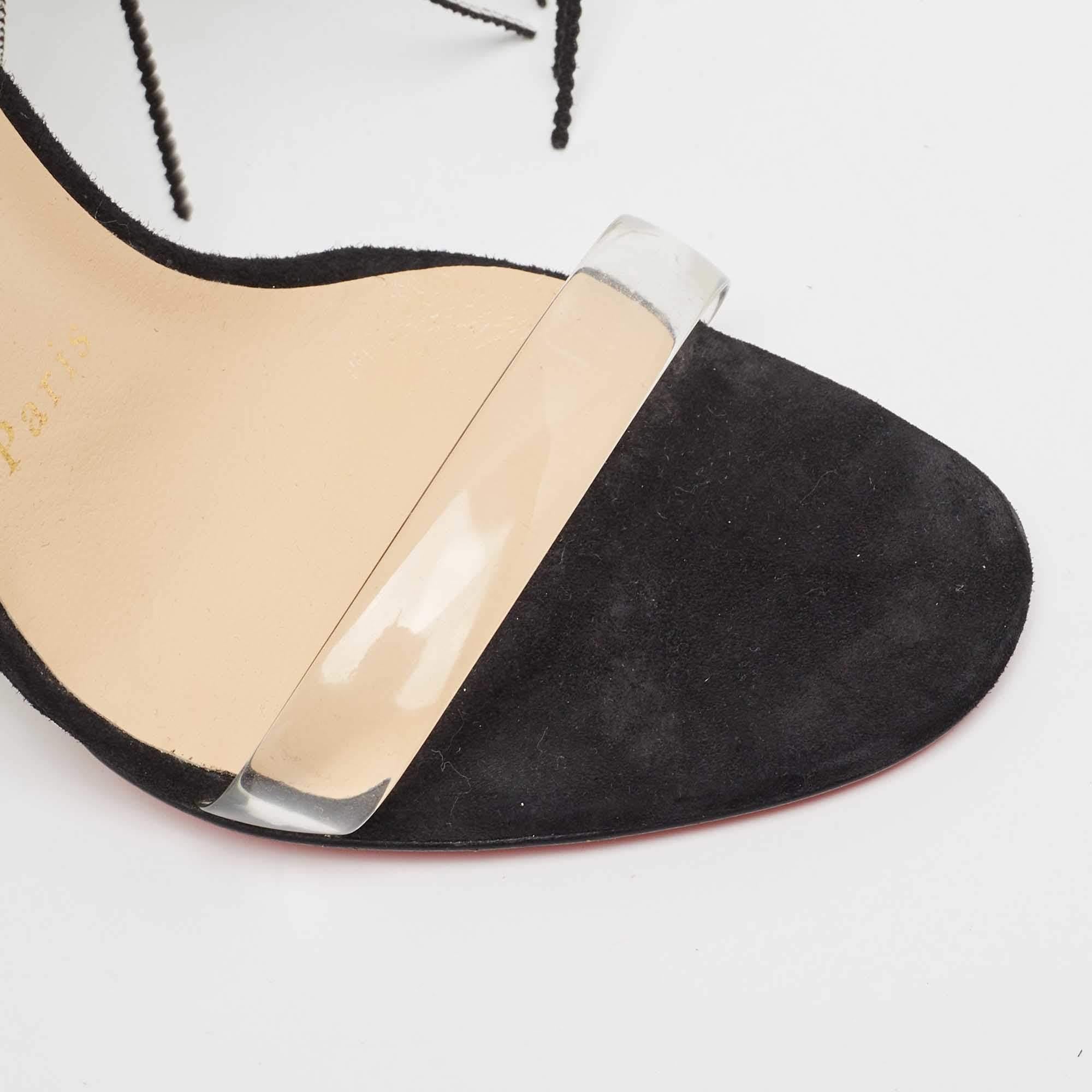 Christian Louboutin Black Suede Crystal Fringe Ankle Strap Sandals Size 36 For Sale 3